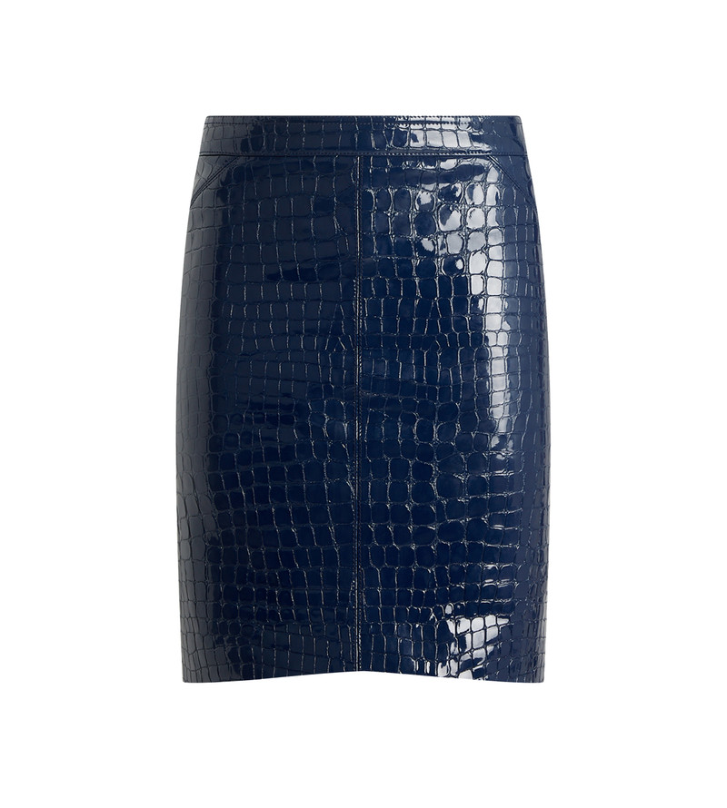 GLOSSY CROCO EMBOSSED GOAT LEATHER SKIRT 1