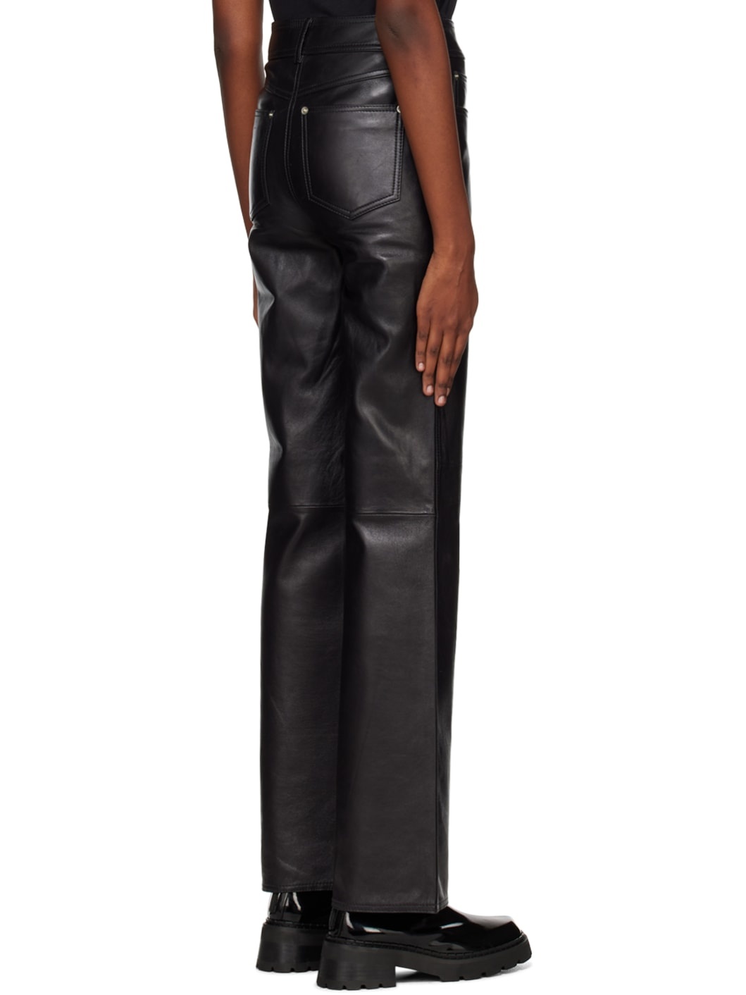 Black Sandy Leather Trousers - 3