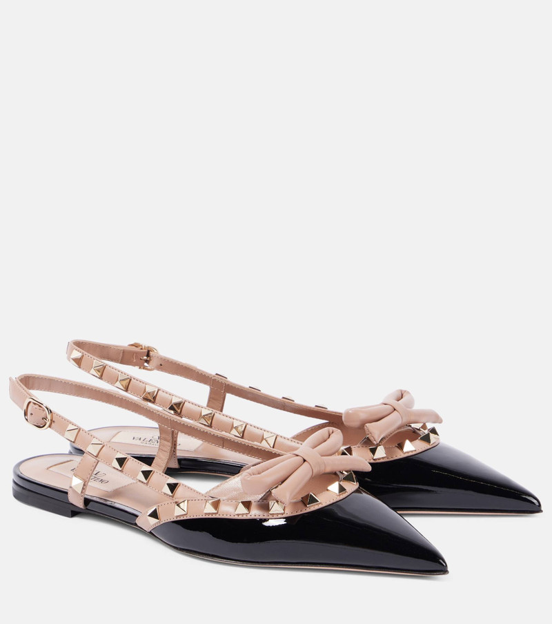 Rockstud Bow patent leather slingback flats - 1