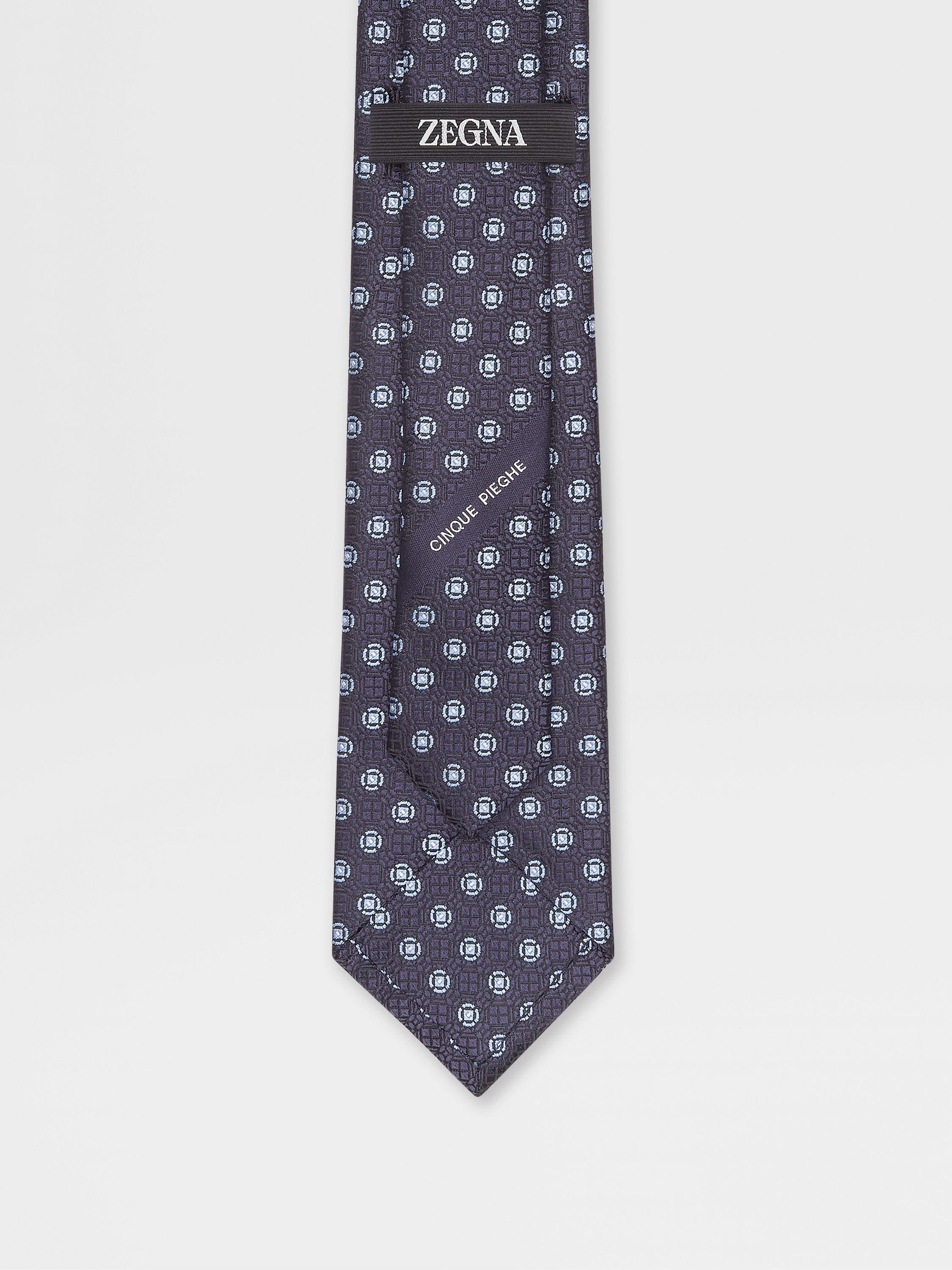 DARK BLUE PRINTED SILK 5 PIEGHE TIE - 3