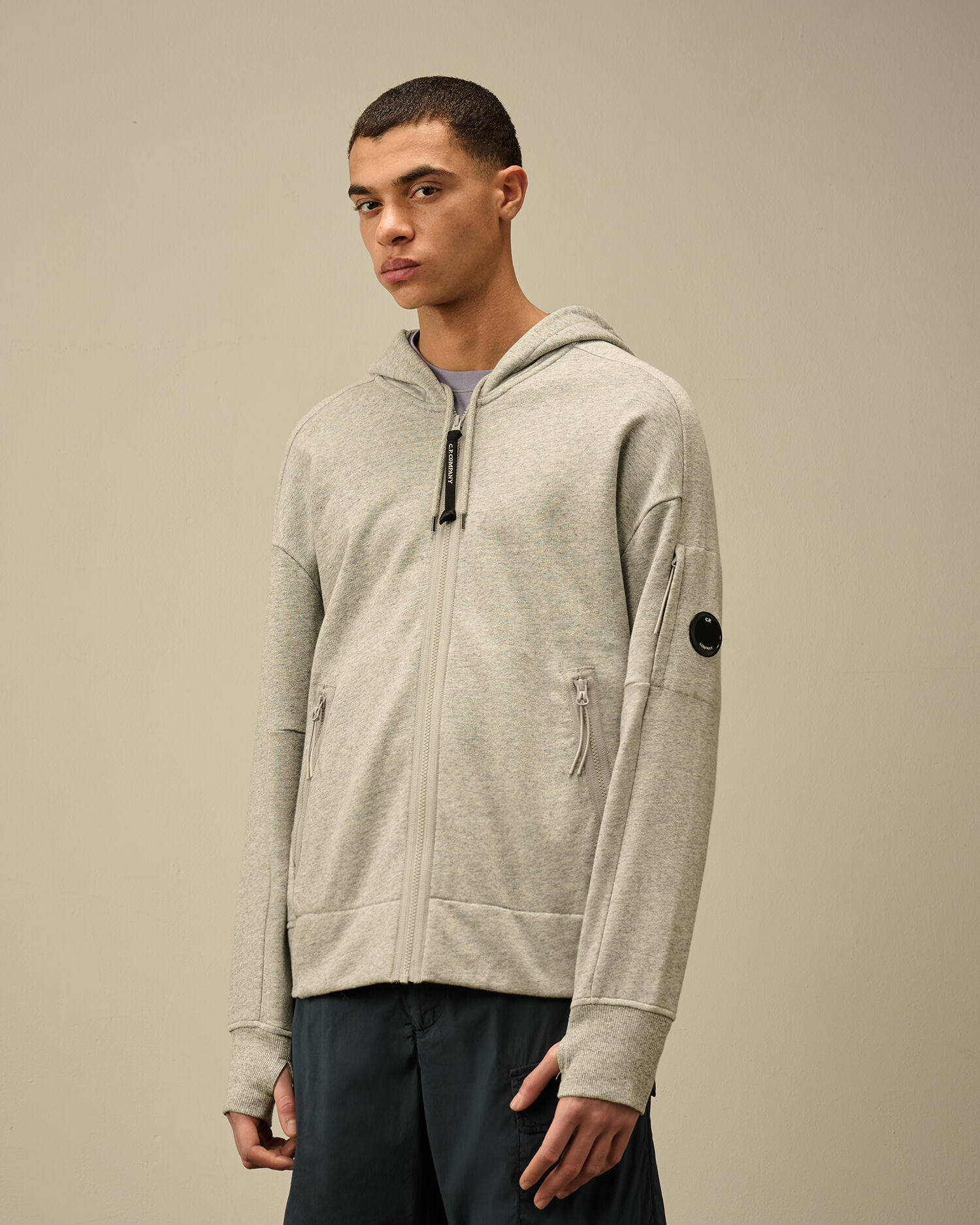 Diagonal Raised Fleece Full Zip Hooded Sweatshirt - 3