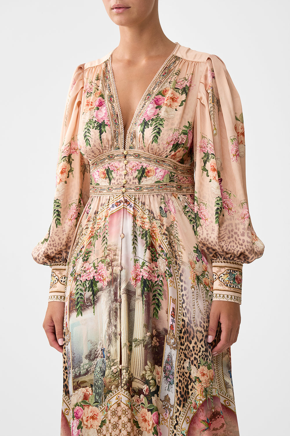 SHAPED WAISTBAND DRESS WITH GATHERED SLEEVES - 5