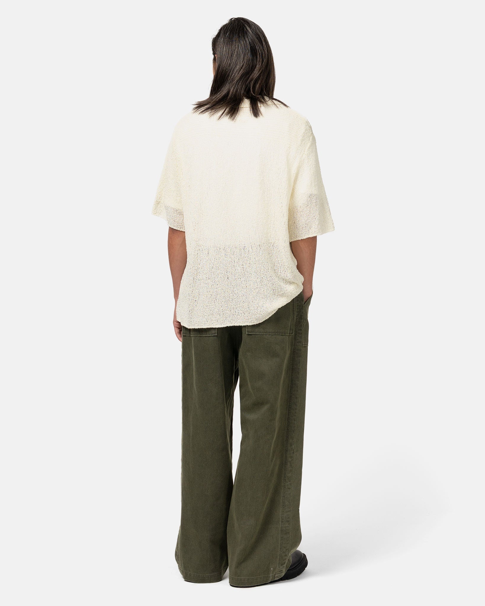 Cotton Sheer Knit Open Collar Shirt Off - 3