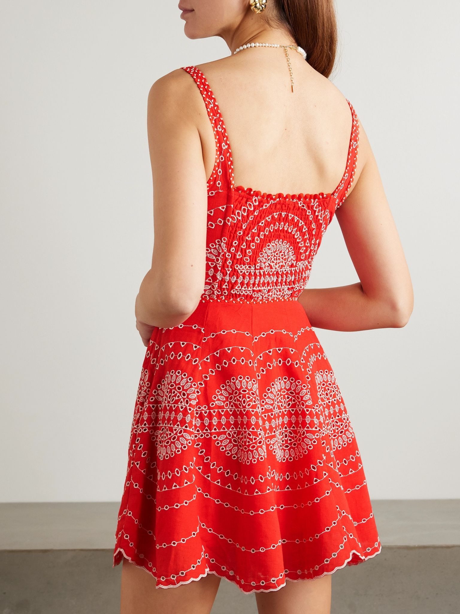 Winnie broderie anglaise cotton-blend mini dress Red - 3