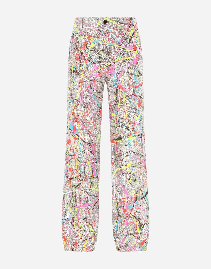 Sequined pants with color splash print - 3