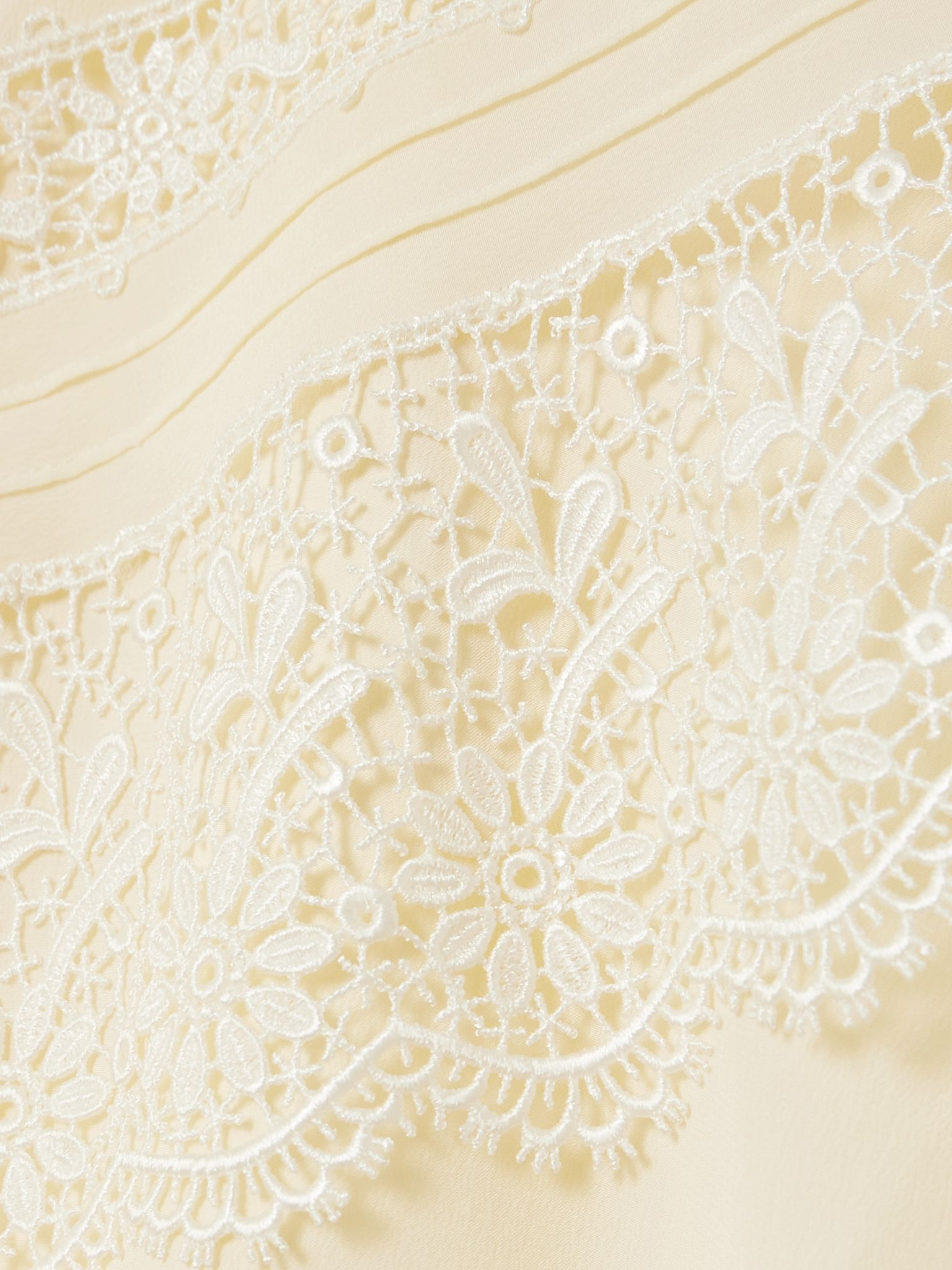 Lace-trimmed organic silk crepe de chine blouse Cream - 5