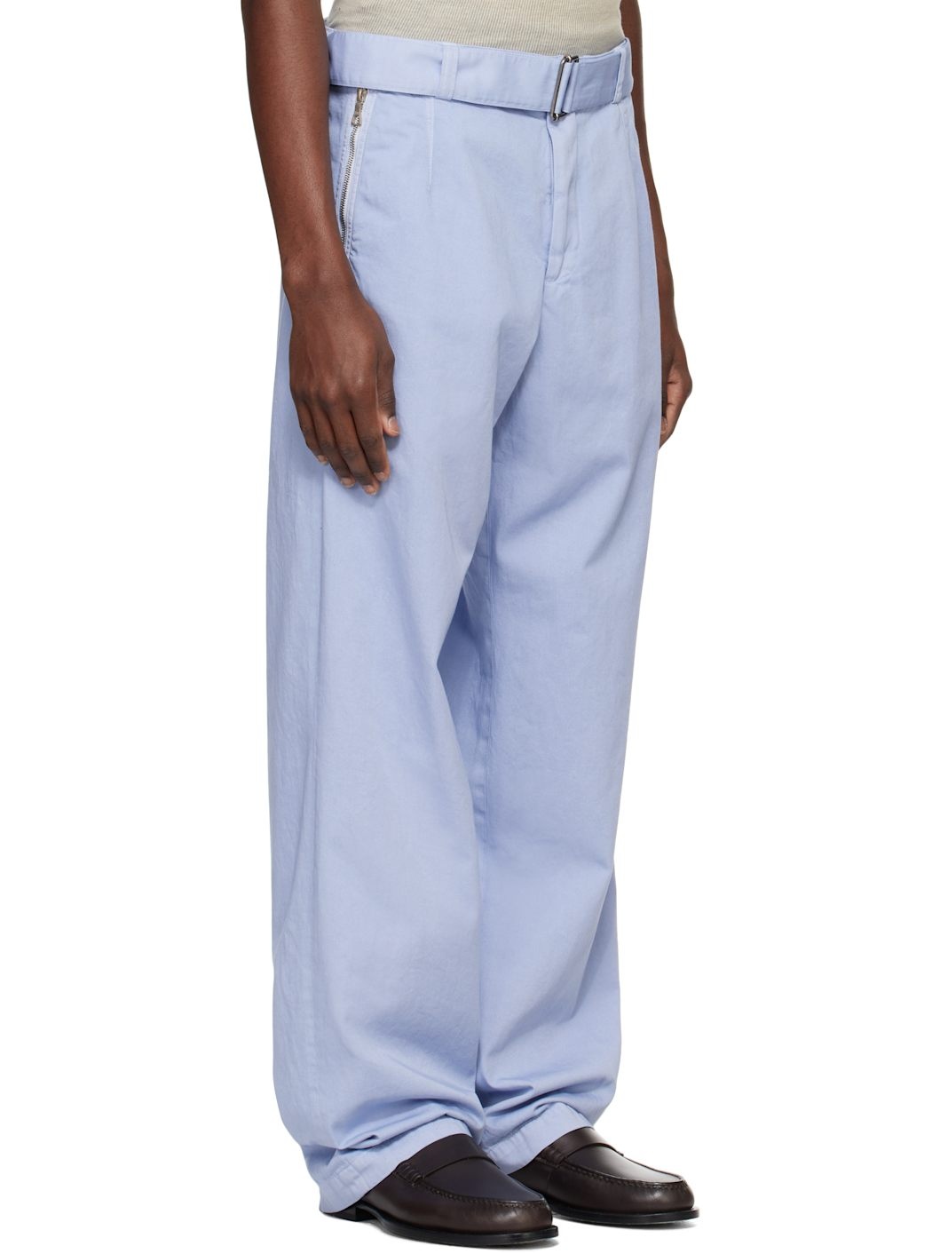 Blue Straight Belted Trousers - 2