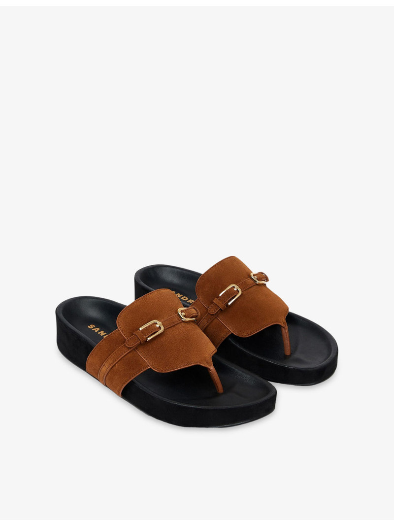 Buckle-Embellished Toe-Post Suede Sandals 3