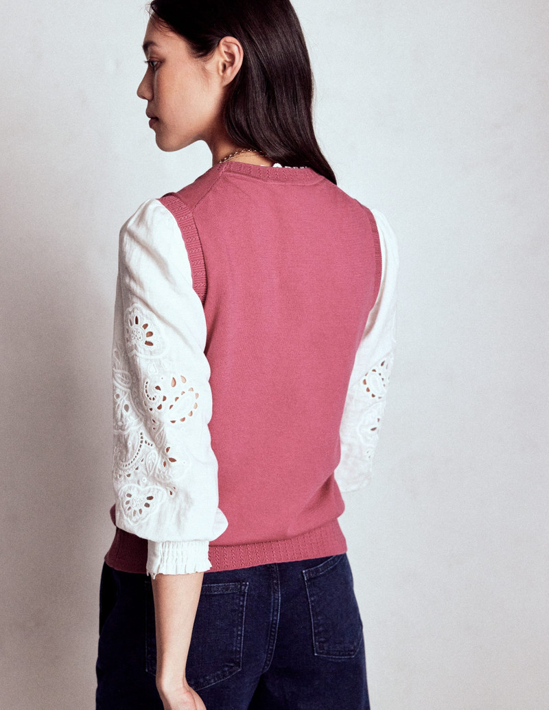 Emilia Cotton Crew Neck Vest-Pink Heather 5