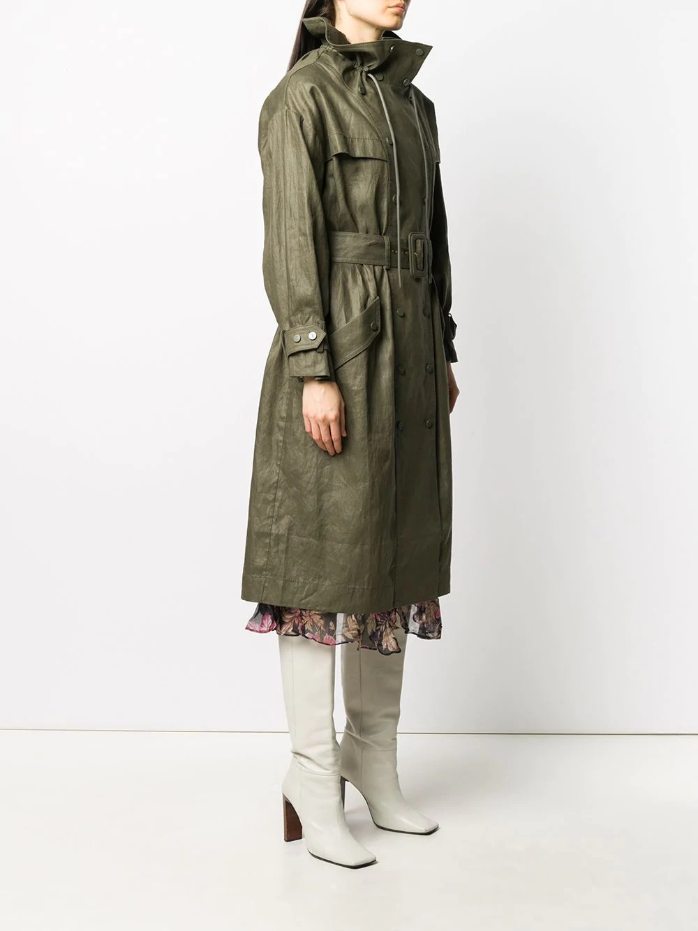 double breasted waxed trench coat - 3