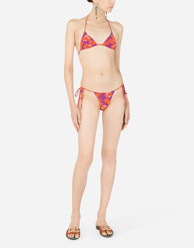 Poppy-print triangle bikini - 2