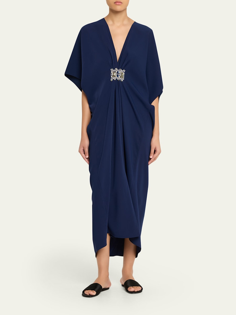 REEM ACRA Crystal Medallion Crepe Midi Kaftan Dress outlook