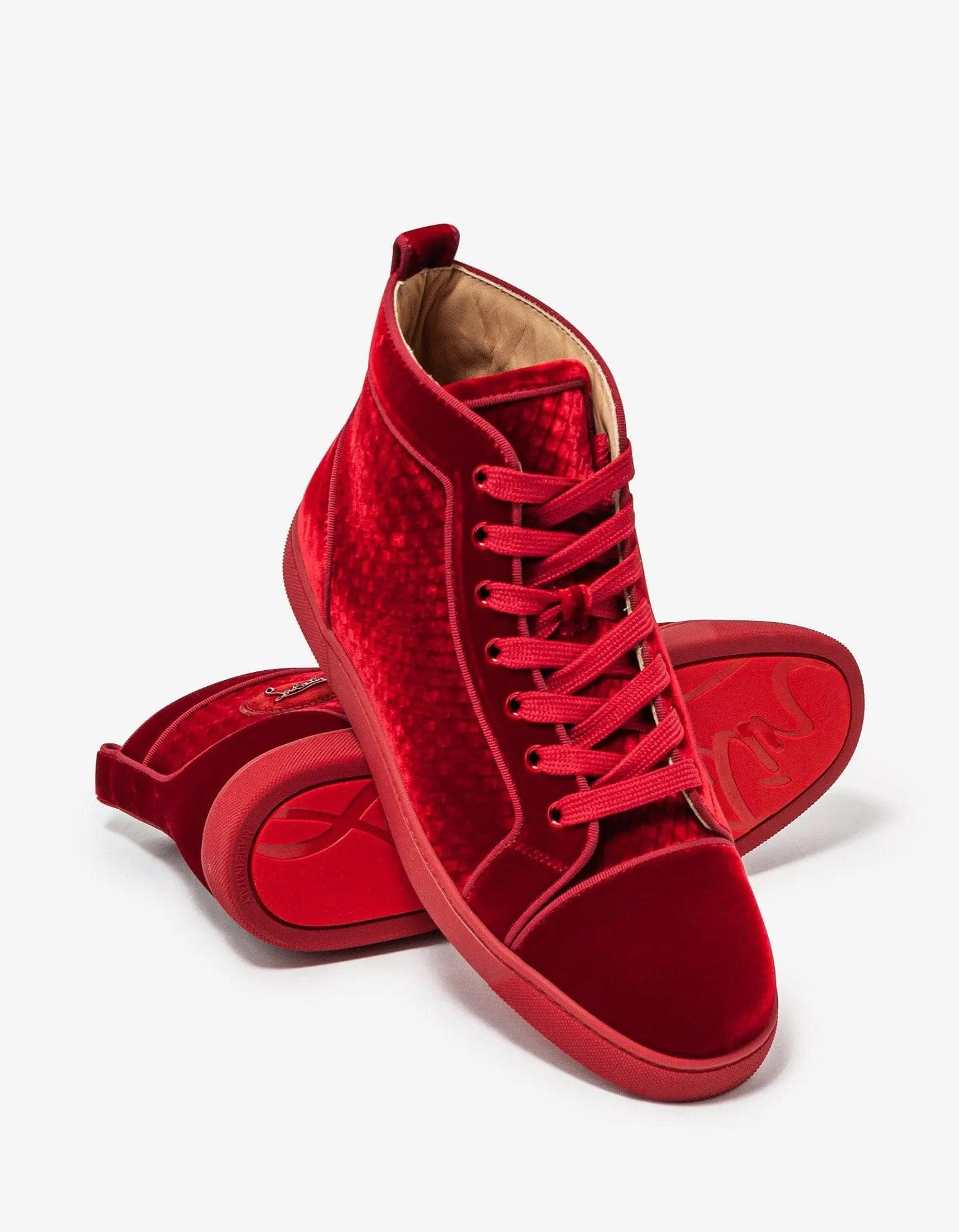 Christian Louboutin Louis Orlato Red Velvet High Top Trainers - 7