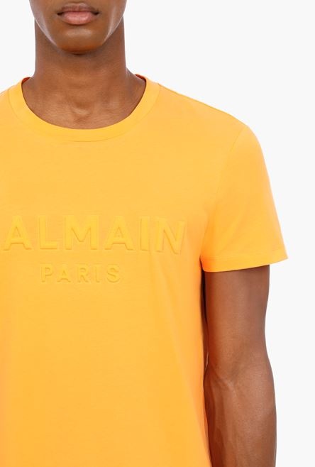 Orange cotton T-shirt with embossed orange Balmain Paris logo - 6