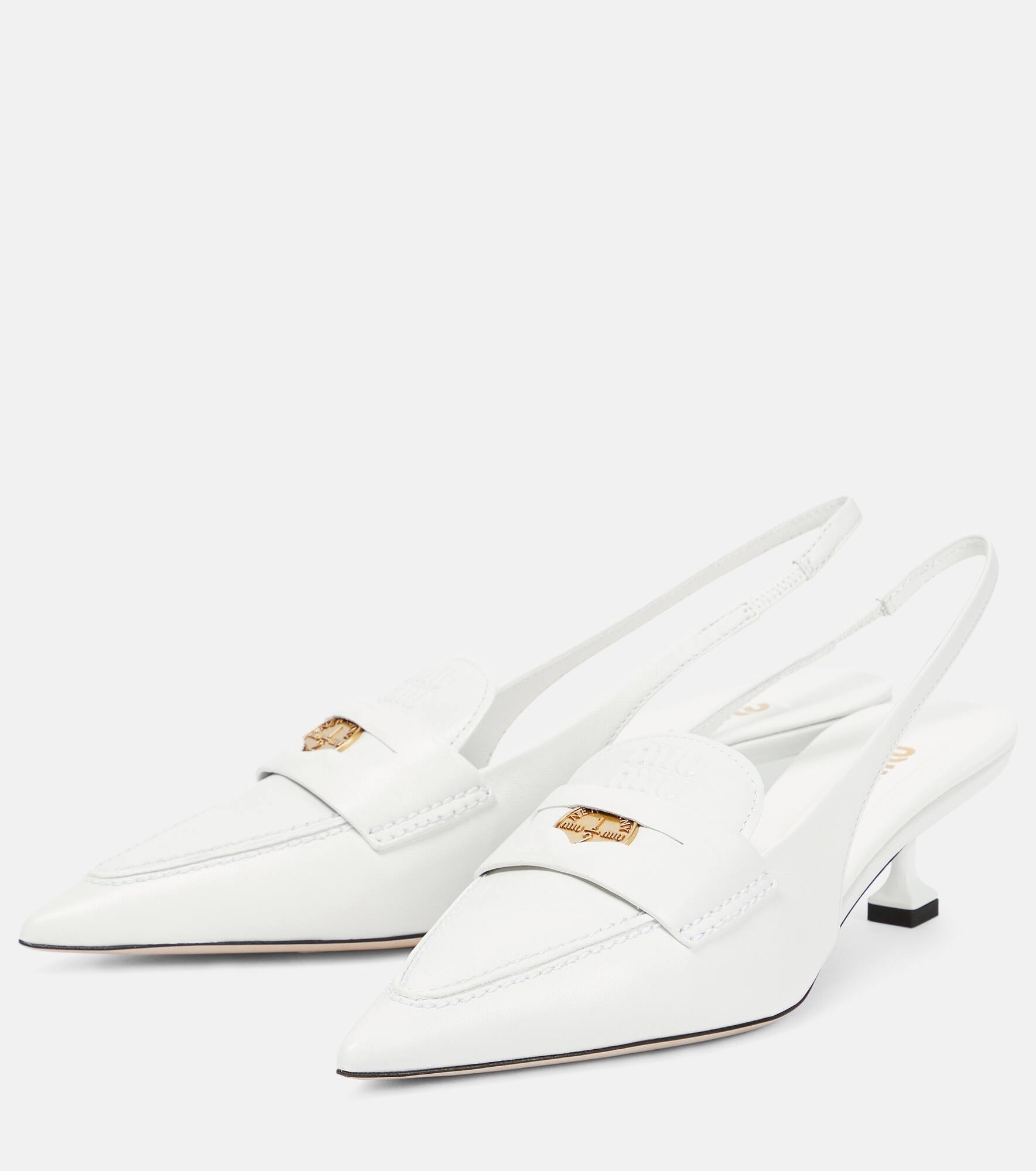 Leather slingback penny loafers - 5