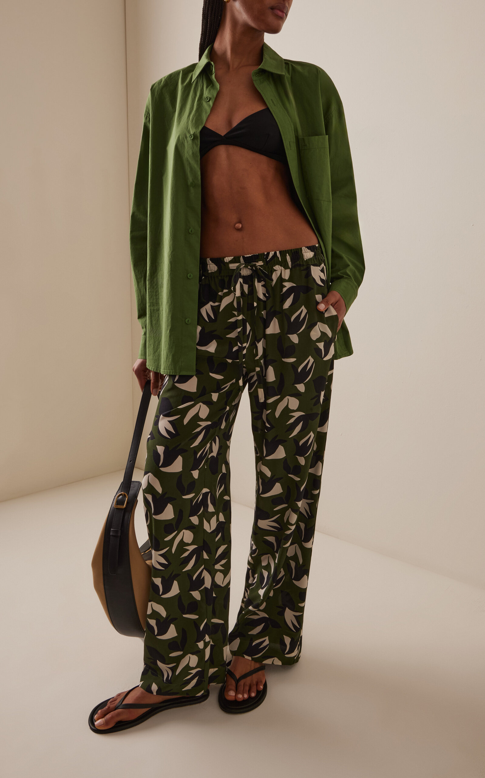 Drawstring Silk Straight-Leg Pants multi - 2