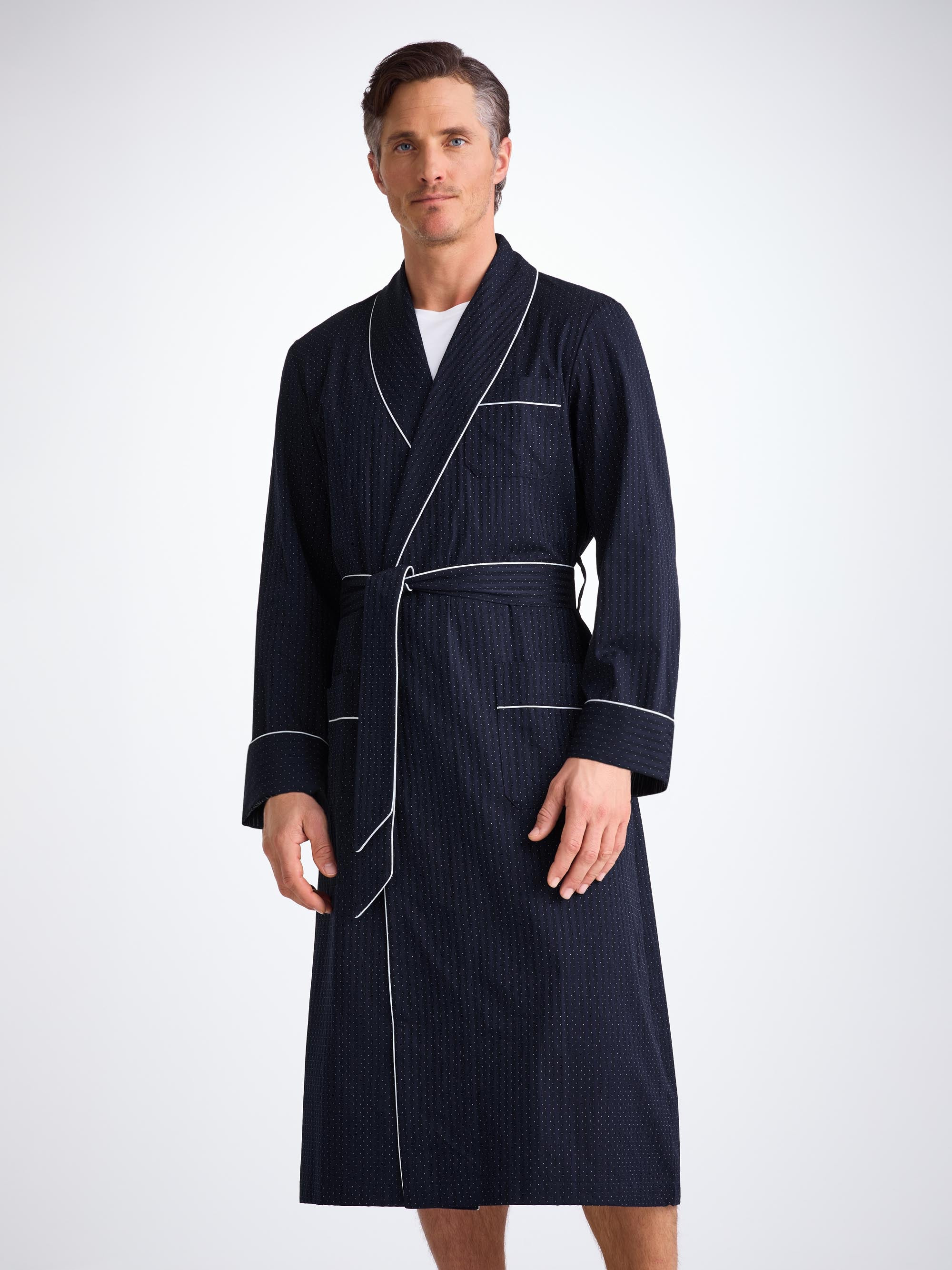 Men's Dressing Gown Royal 40 Cotton Satin Navy - 5