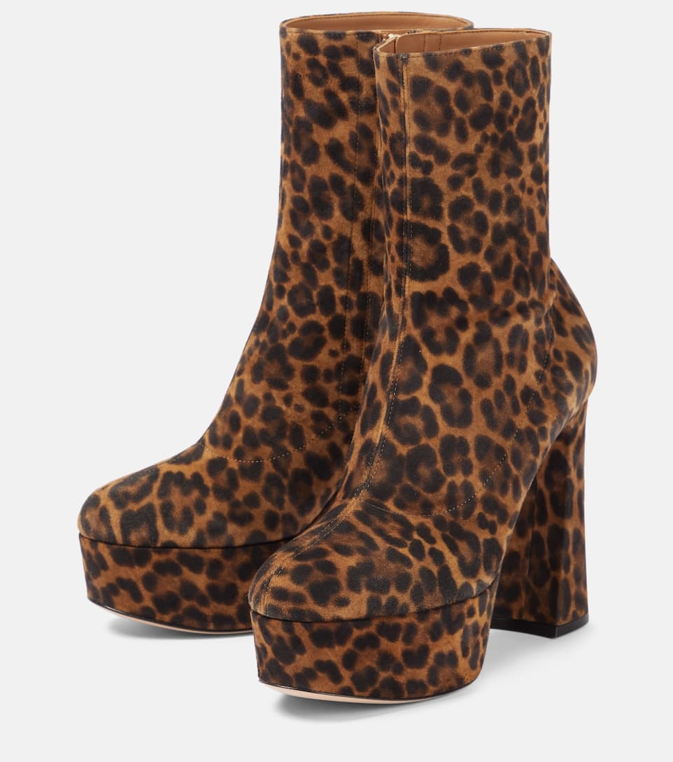 Leopard-print suede platform ankle boots - 5