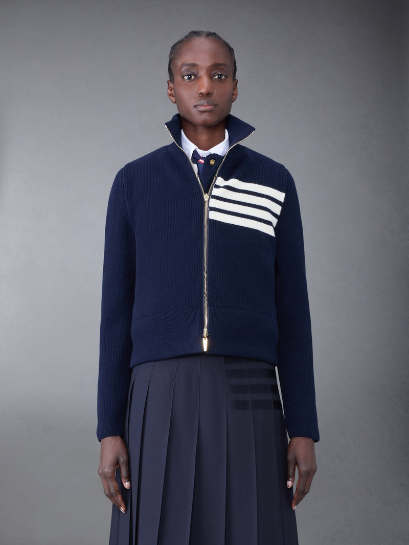 Thom Browne FINE MERINO AND JERSEY REVERSIBLE DOWN 4-BAR FUNNEL NECK JACKET outlook
