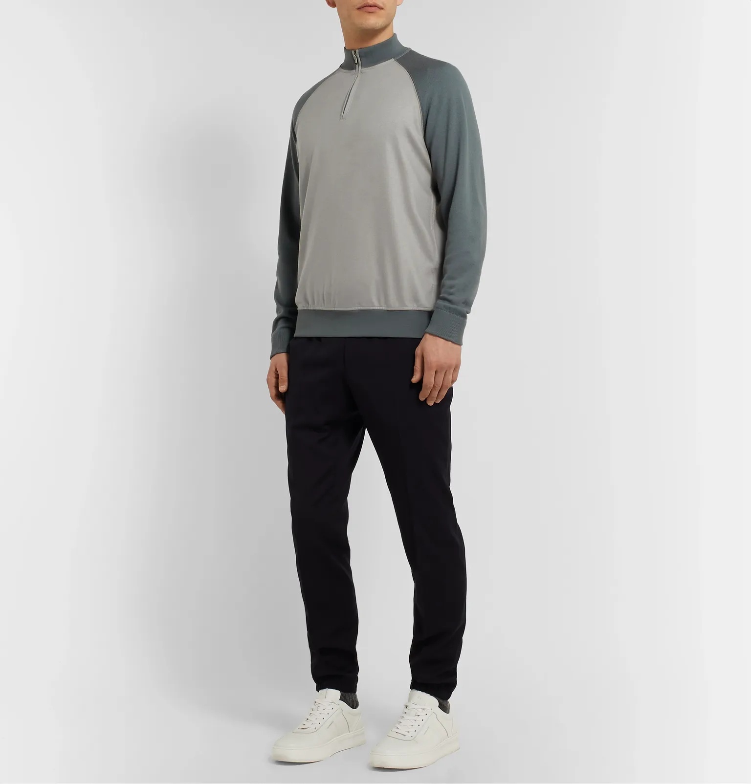 Colour-Block Virgin Wool and Cashmere Half-Zip Sweatshirt - 2