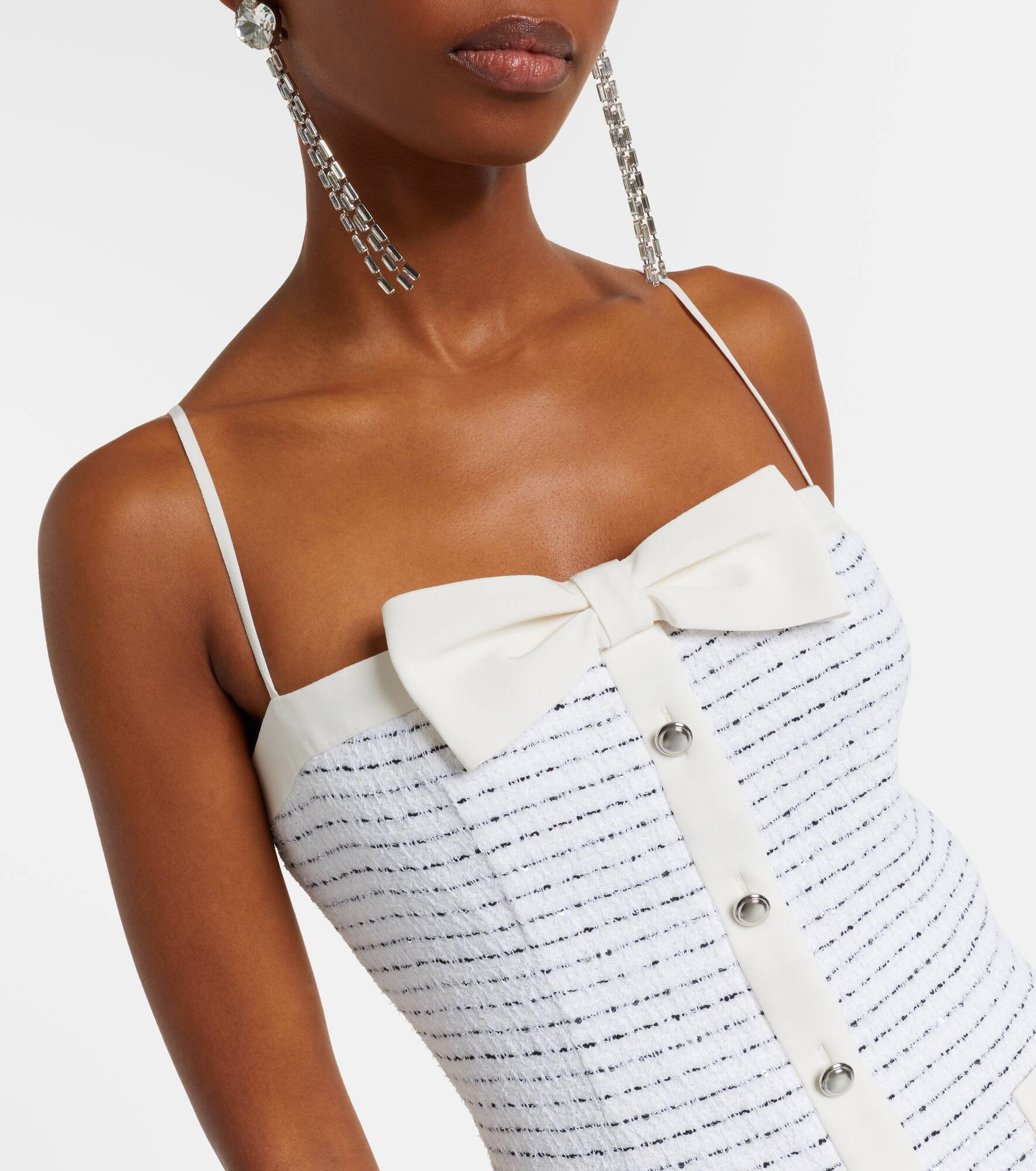 Bow-detail striped tweed midi dress - 4