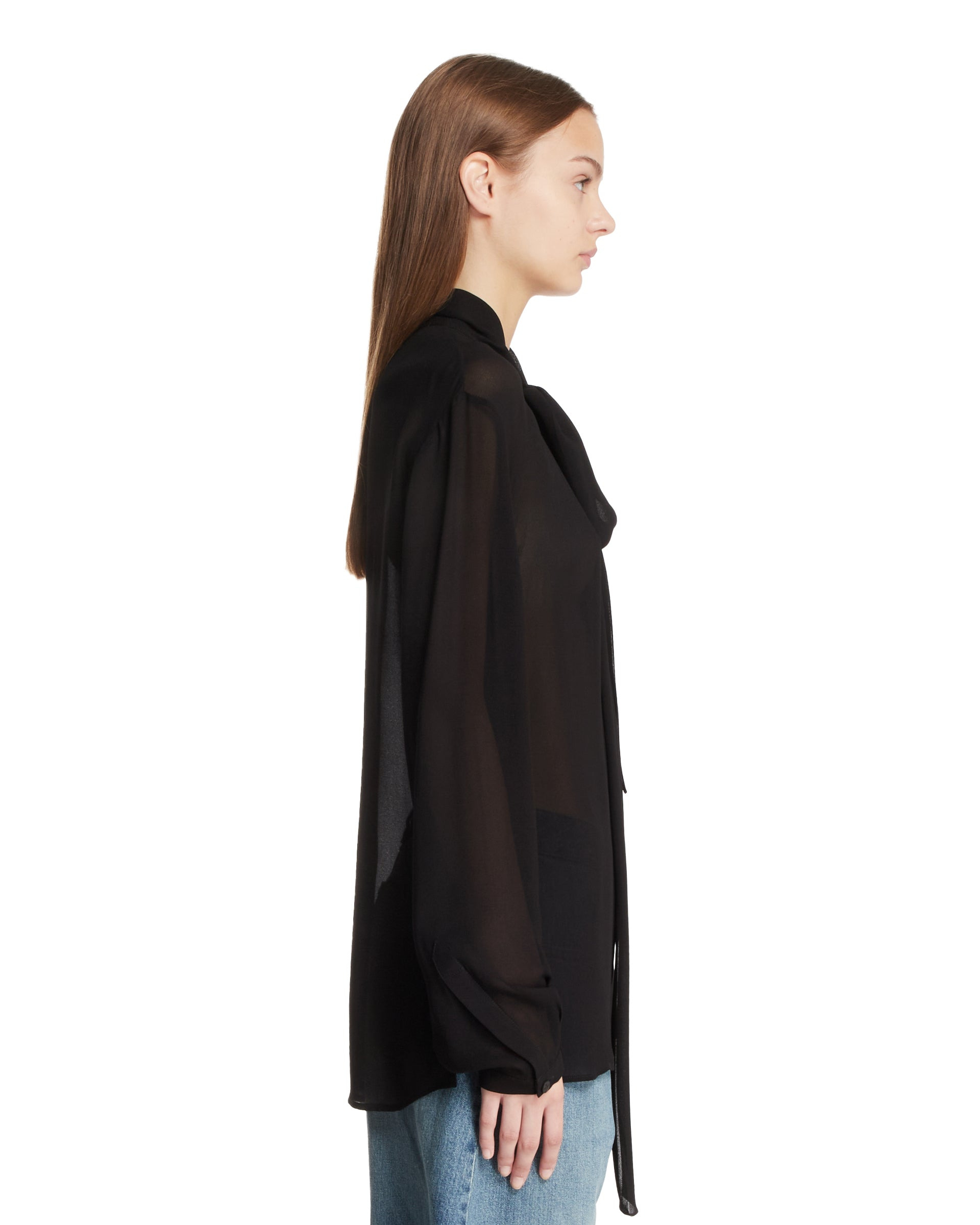 Black Georgette Lavalliere Neck Blouse - 5
