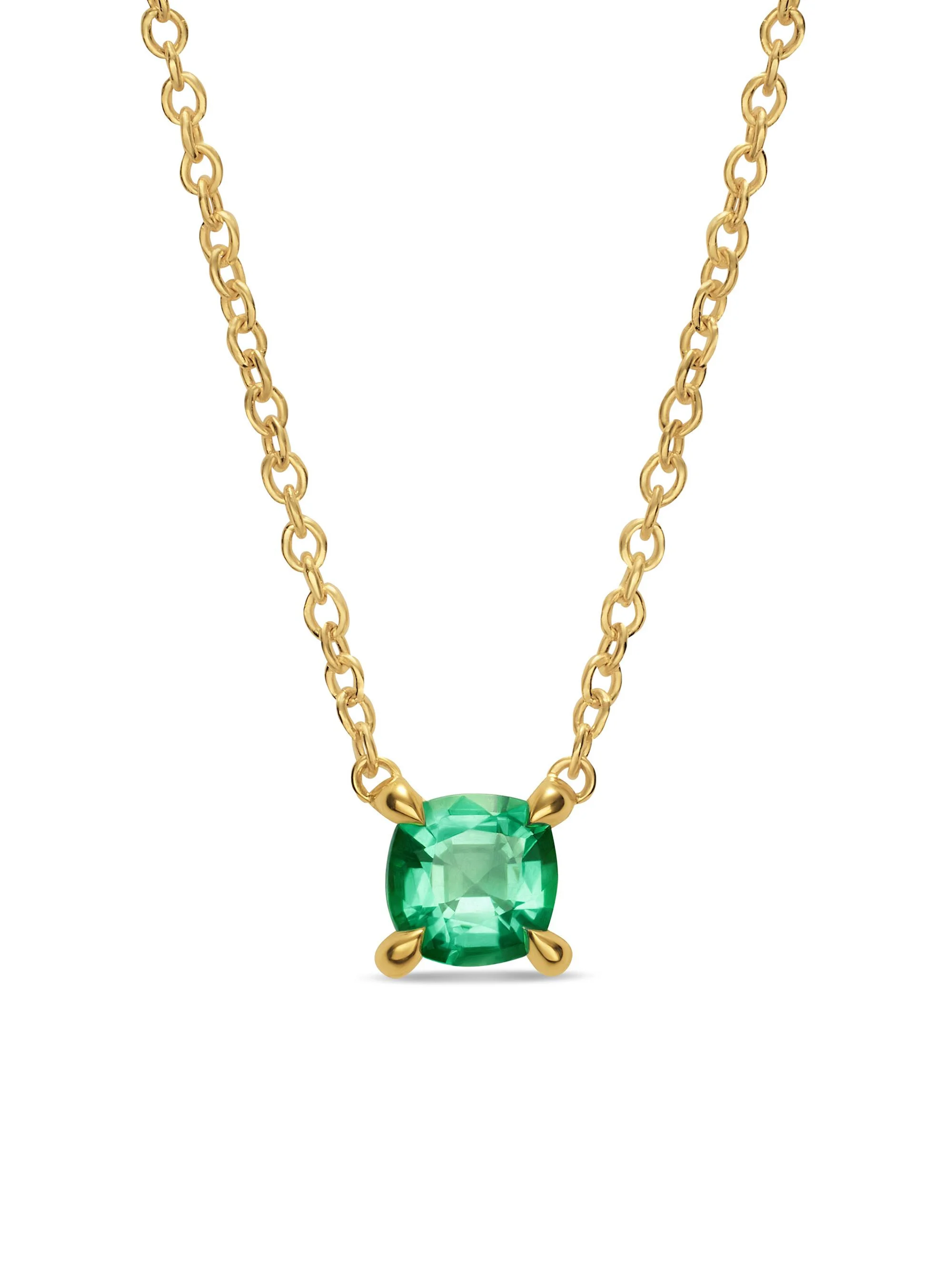 Women's Micro Chatelaine Pendant Necklace in 18K Yellow Gold - Emerald - 1