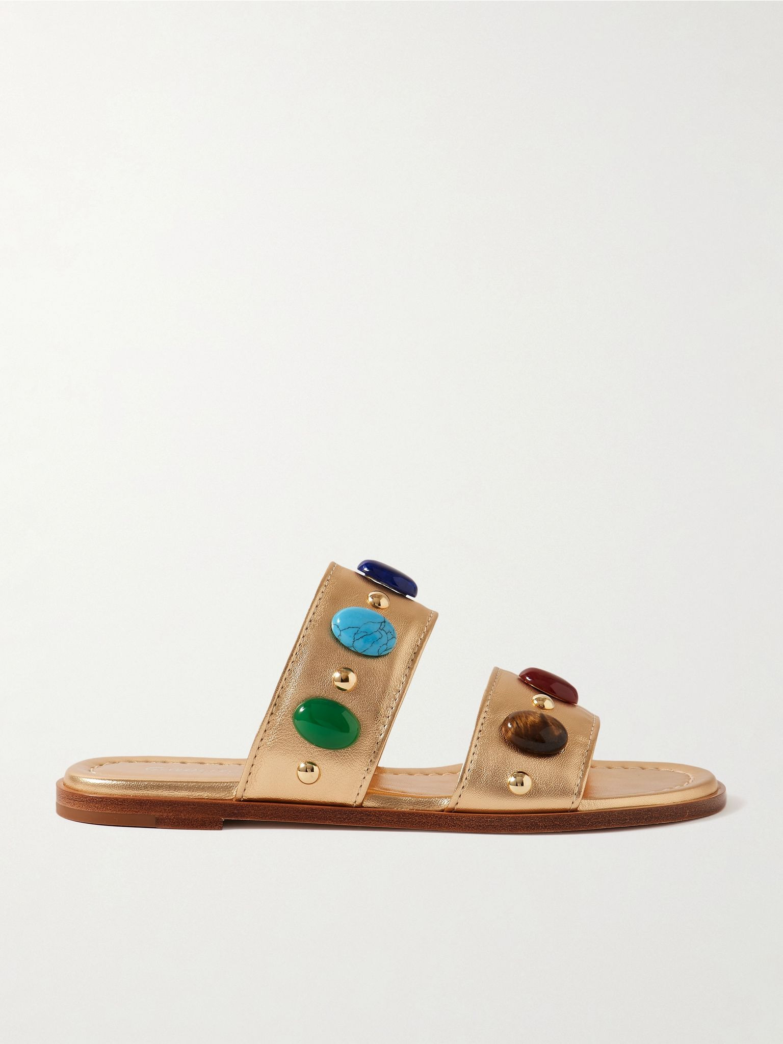 Embellished metallic leather slides Gold - 1