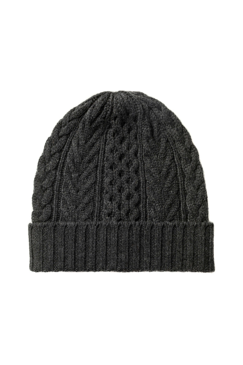 Aran Cable Grey Cashmere Beanie 1