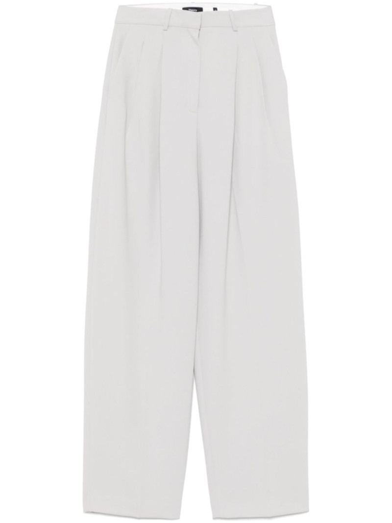 Theory Pleated crepe wide-leg pants Light gray outlook