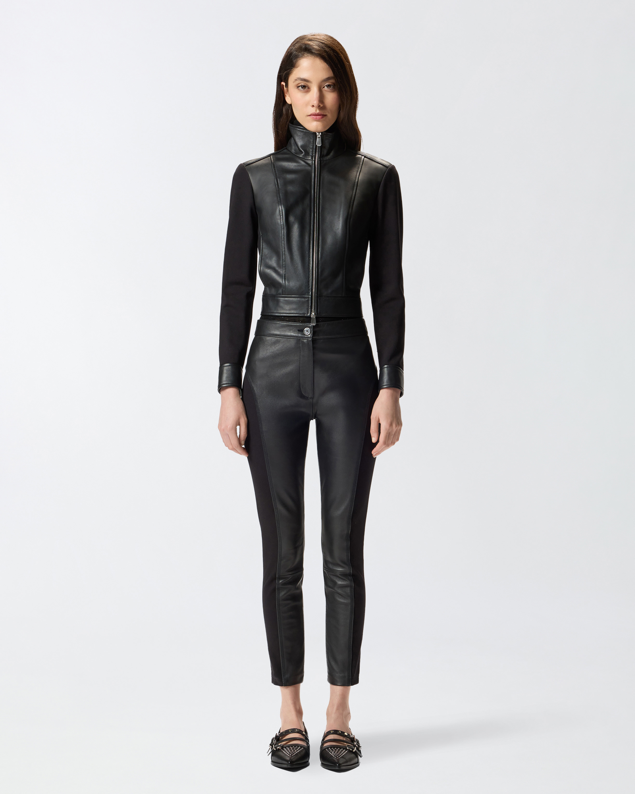 LEATHER AND STRETCH FABRIC TROUSERS - 3