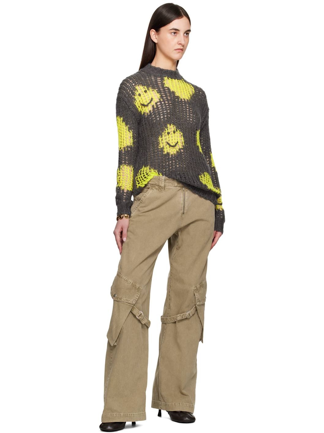 Gray & Yellow Embroidered Mohair Sweater - 4