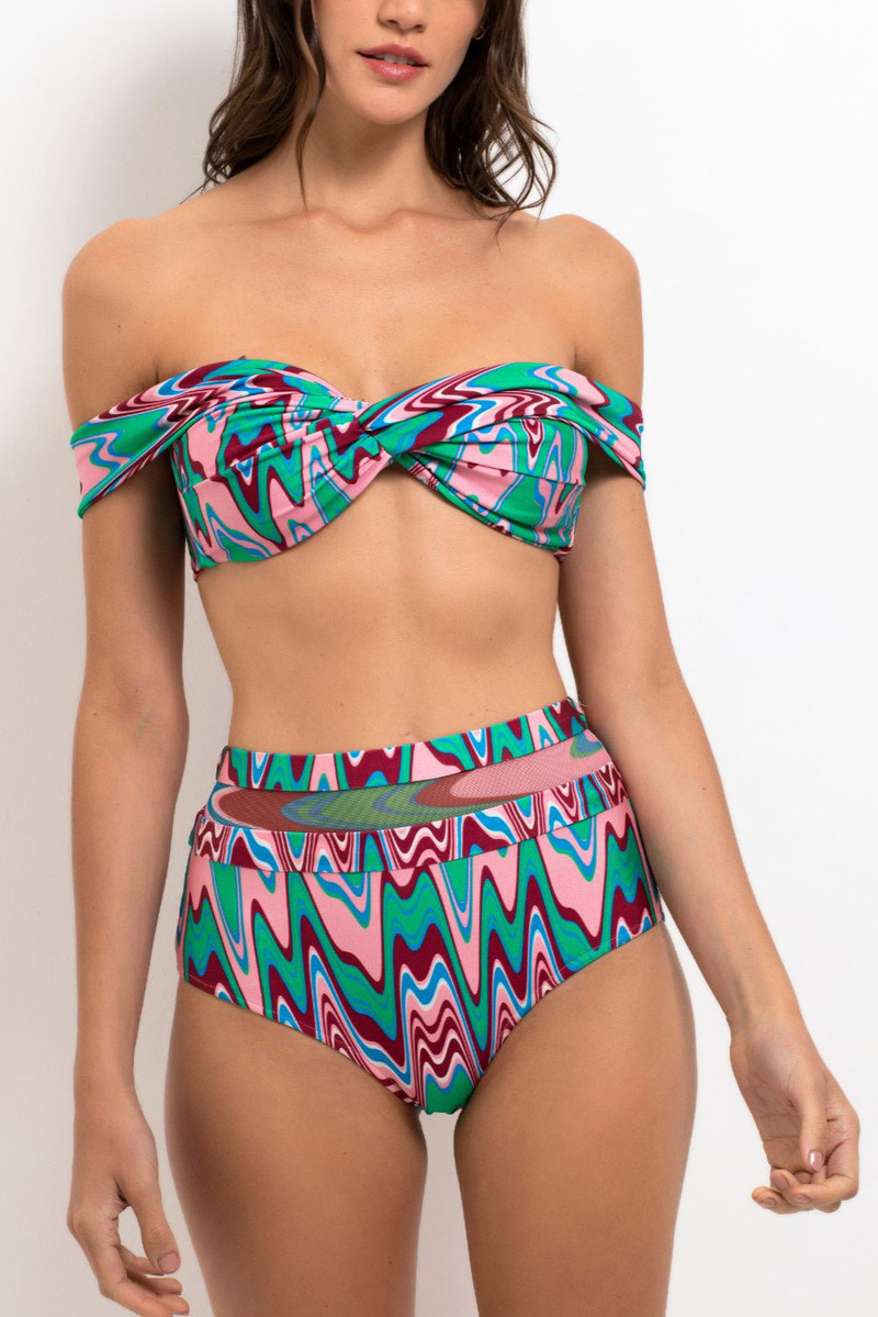 Wave Printed Mesh Bikini Bottom 1