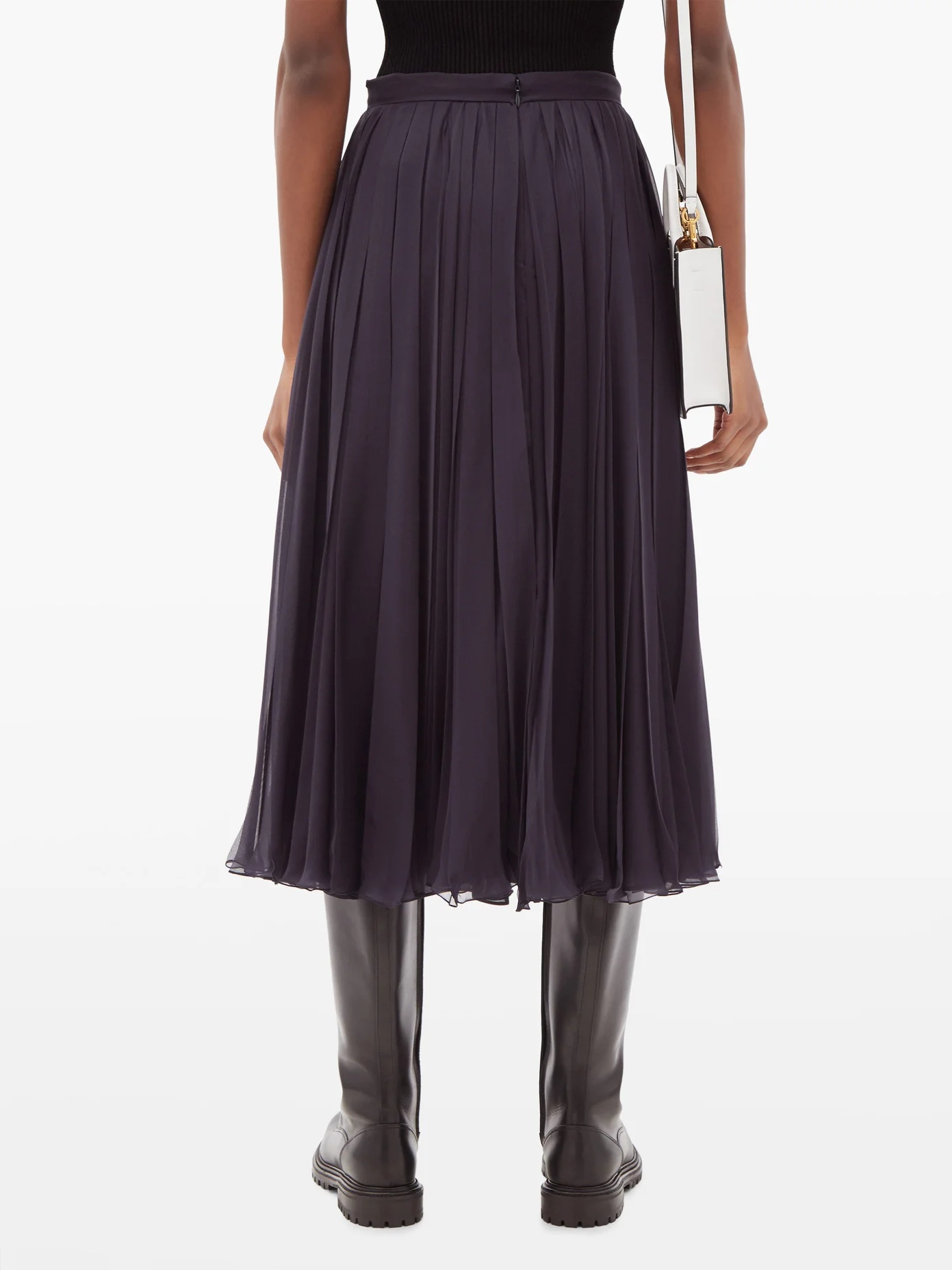 Pleated silk-chiffon midi skirt - 5