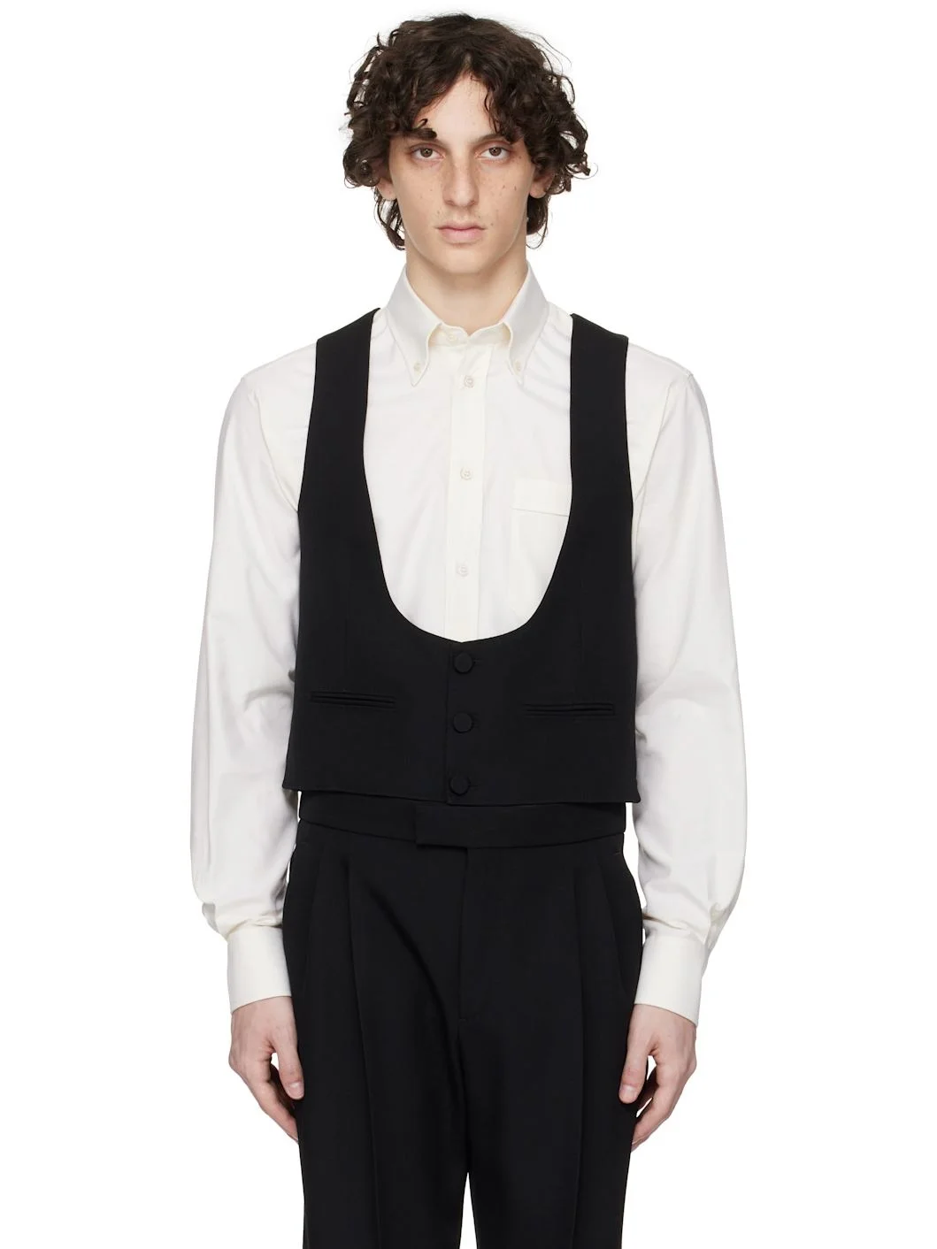 Black Wool Grain de Poudre Slim Fit Vest - 1