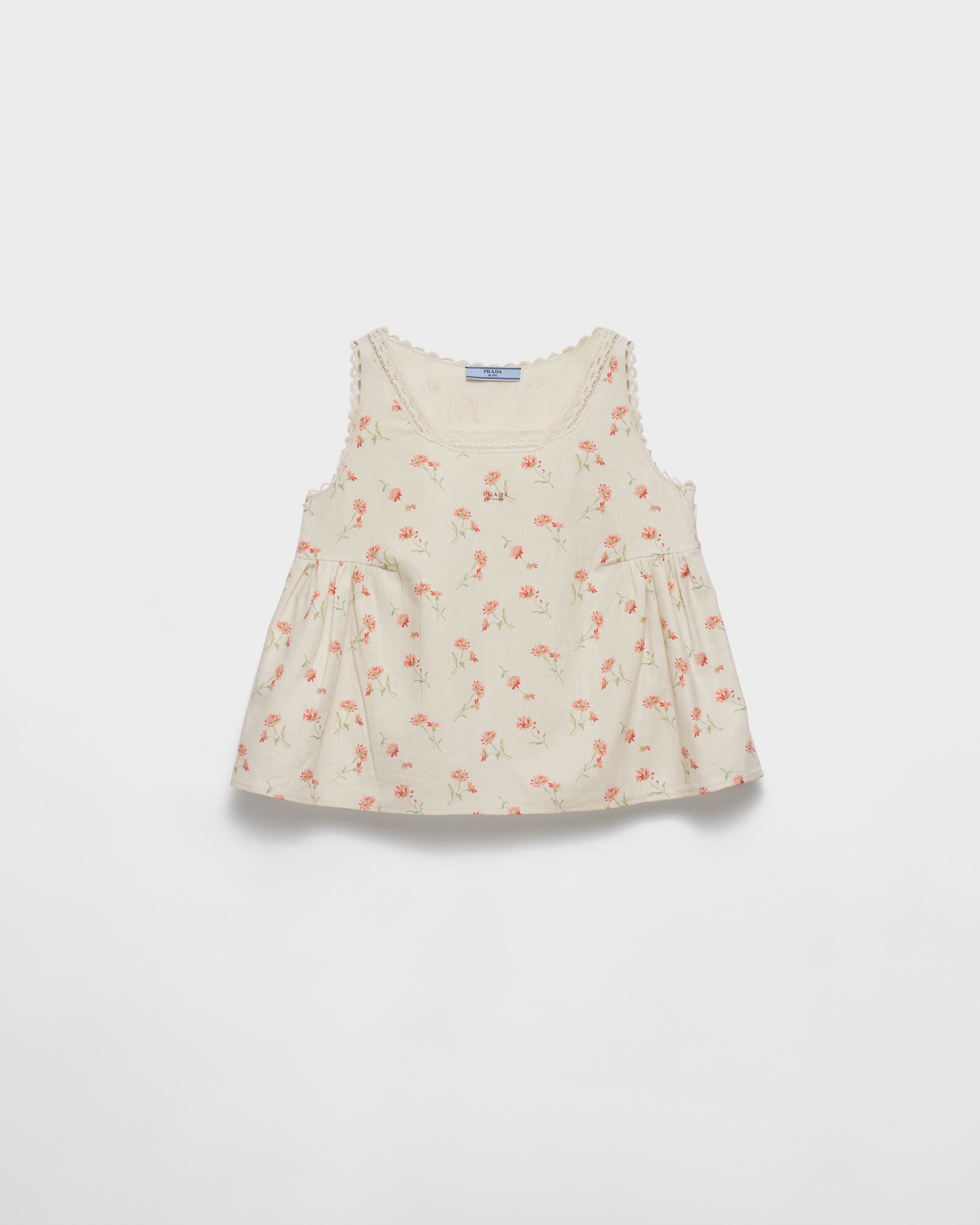 Embroidered floral print linen top - 1