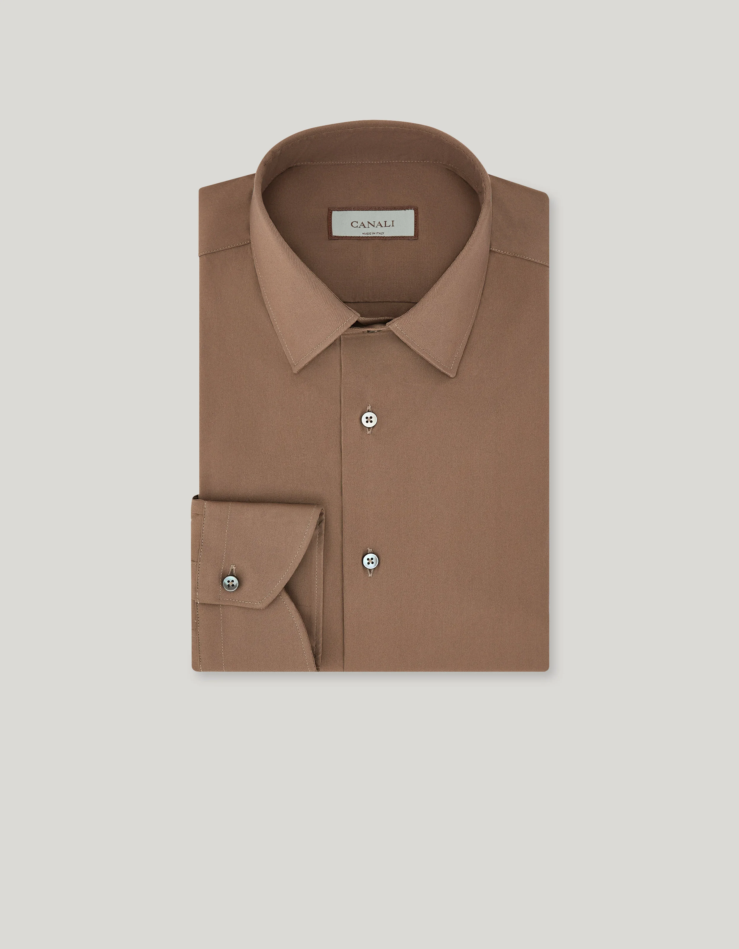 BROWN CANALI TRAVEL STRETCH COTTON REGULAR-FIT SHIRT - 1