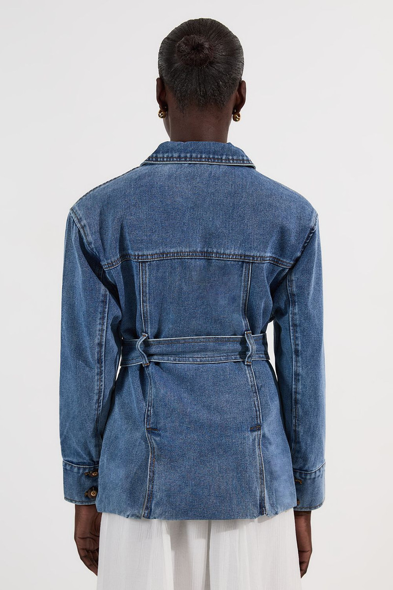 Denim Pocket Detail Belted Safari Jacket 5