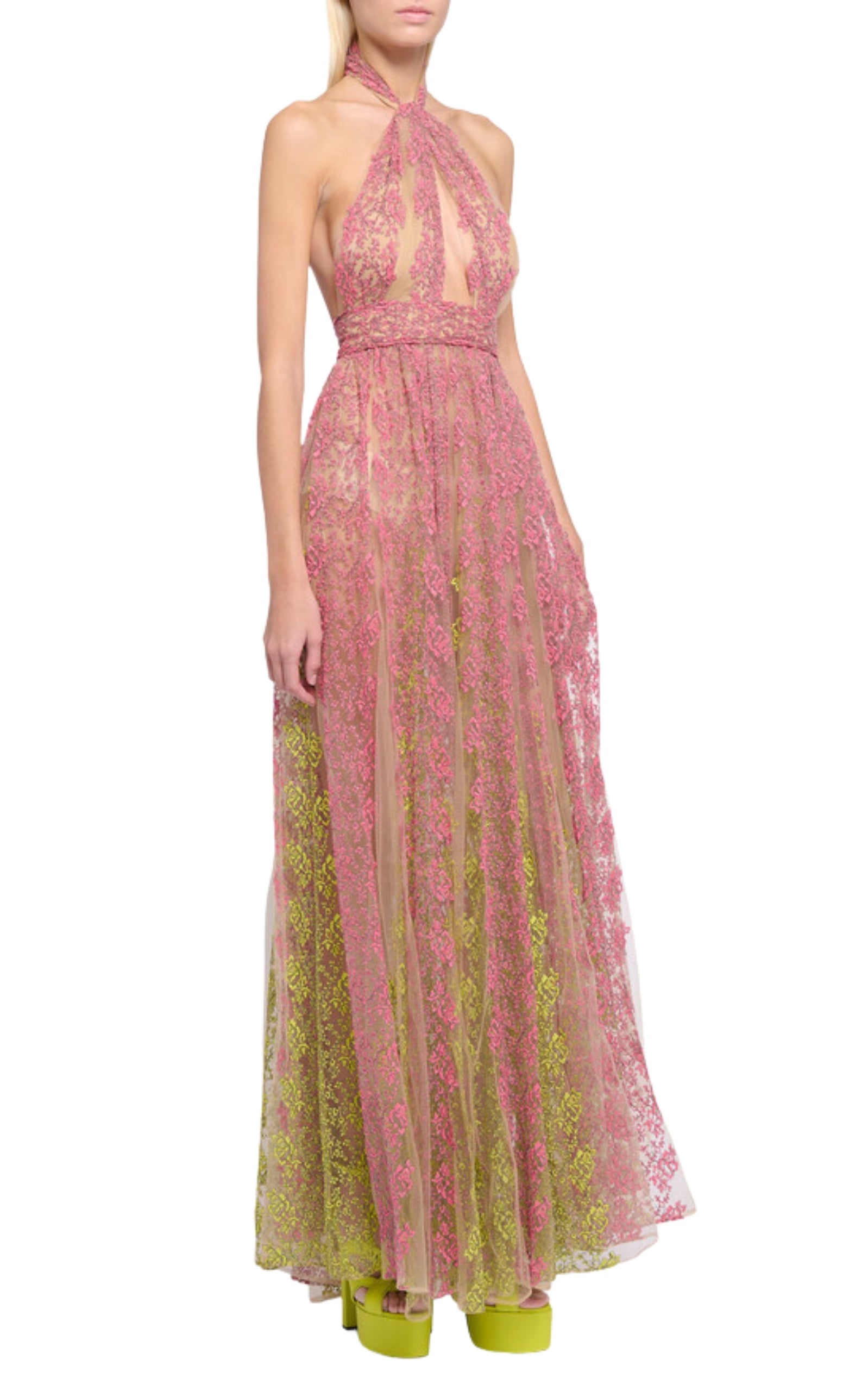 Floral Embroidery Tulle Floral Gown - 4