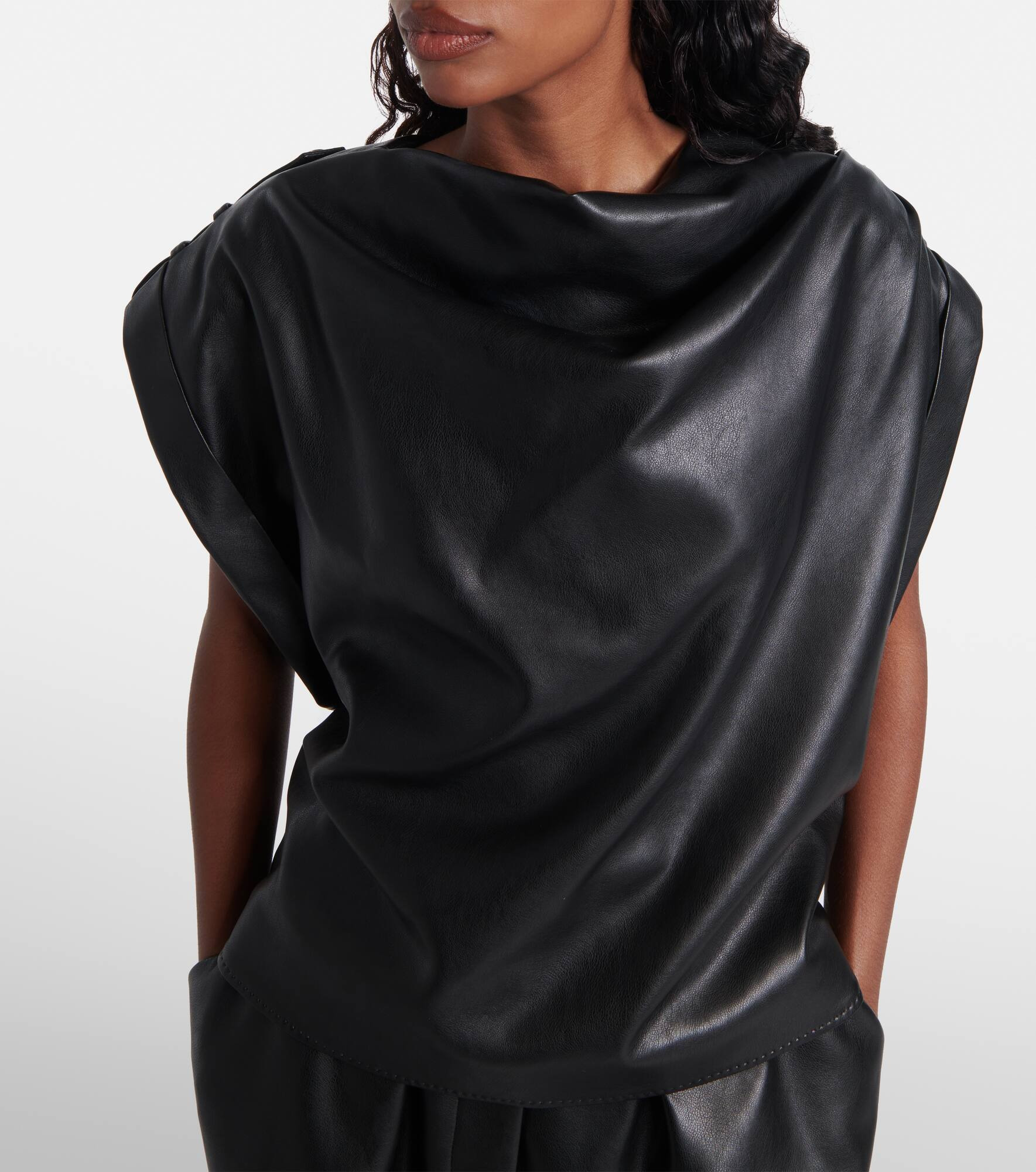 Draped faux leather top - 6