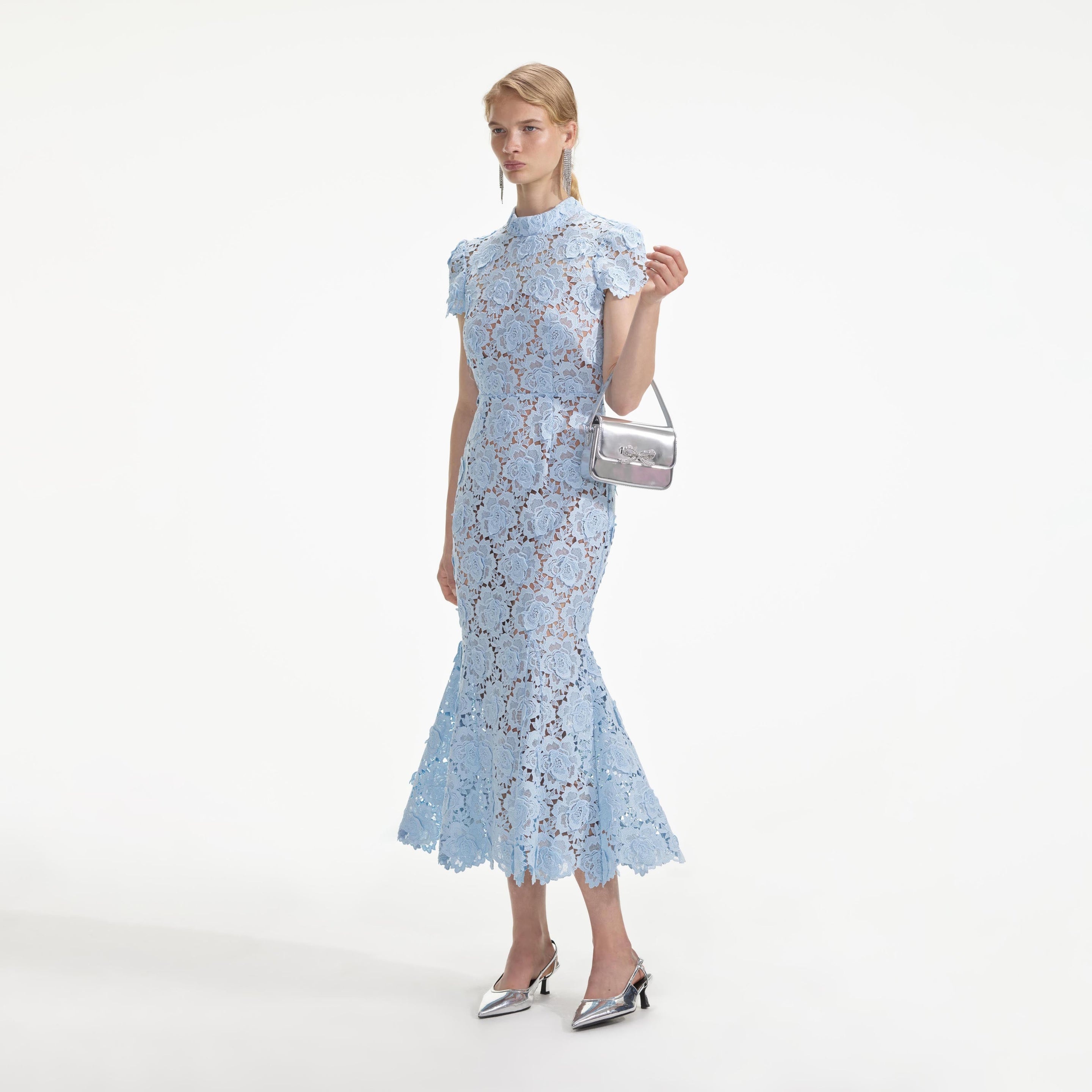 Blue Flower Lace Midi Dress - 2