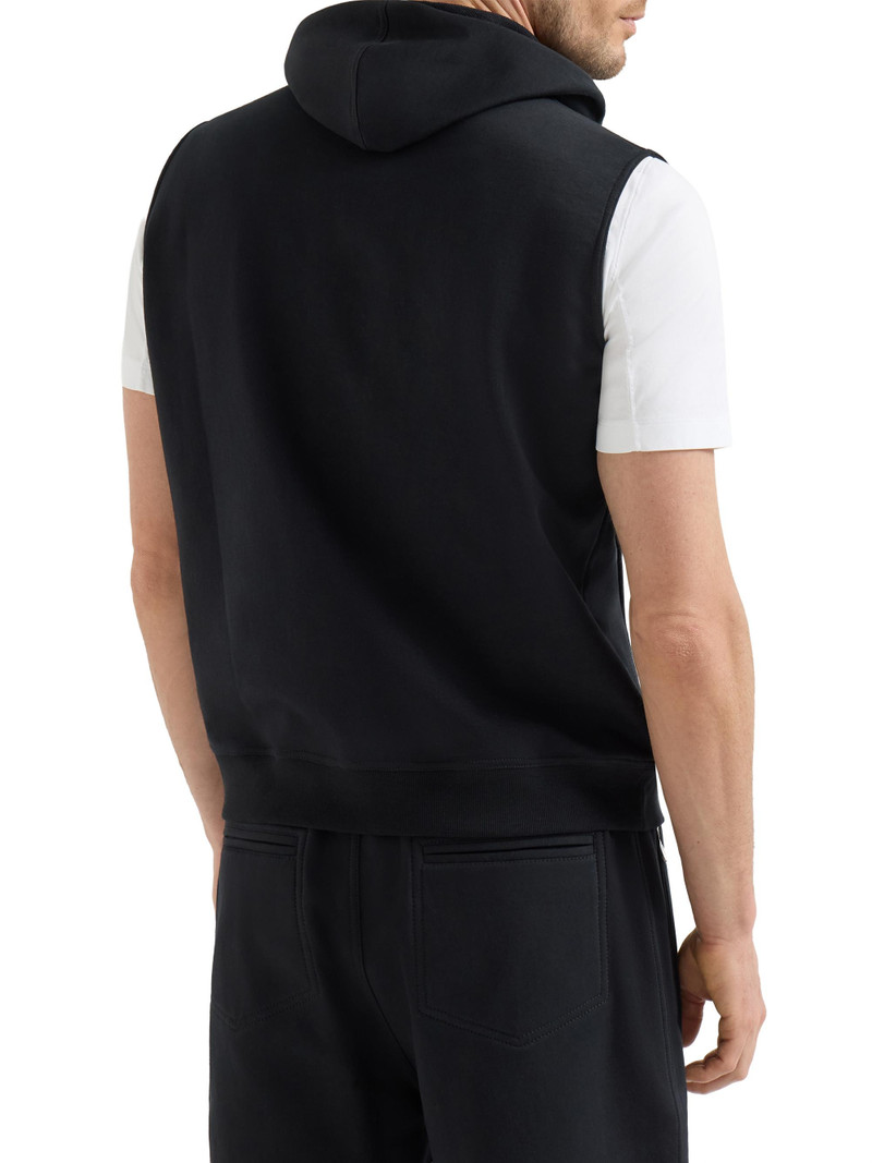Men's Techno Cotton French Terry Sleeveless Sweatshirt with Zipper and Hood - Black 3