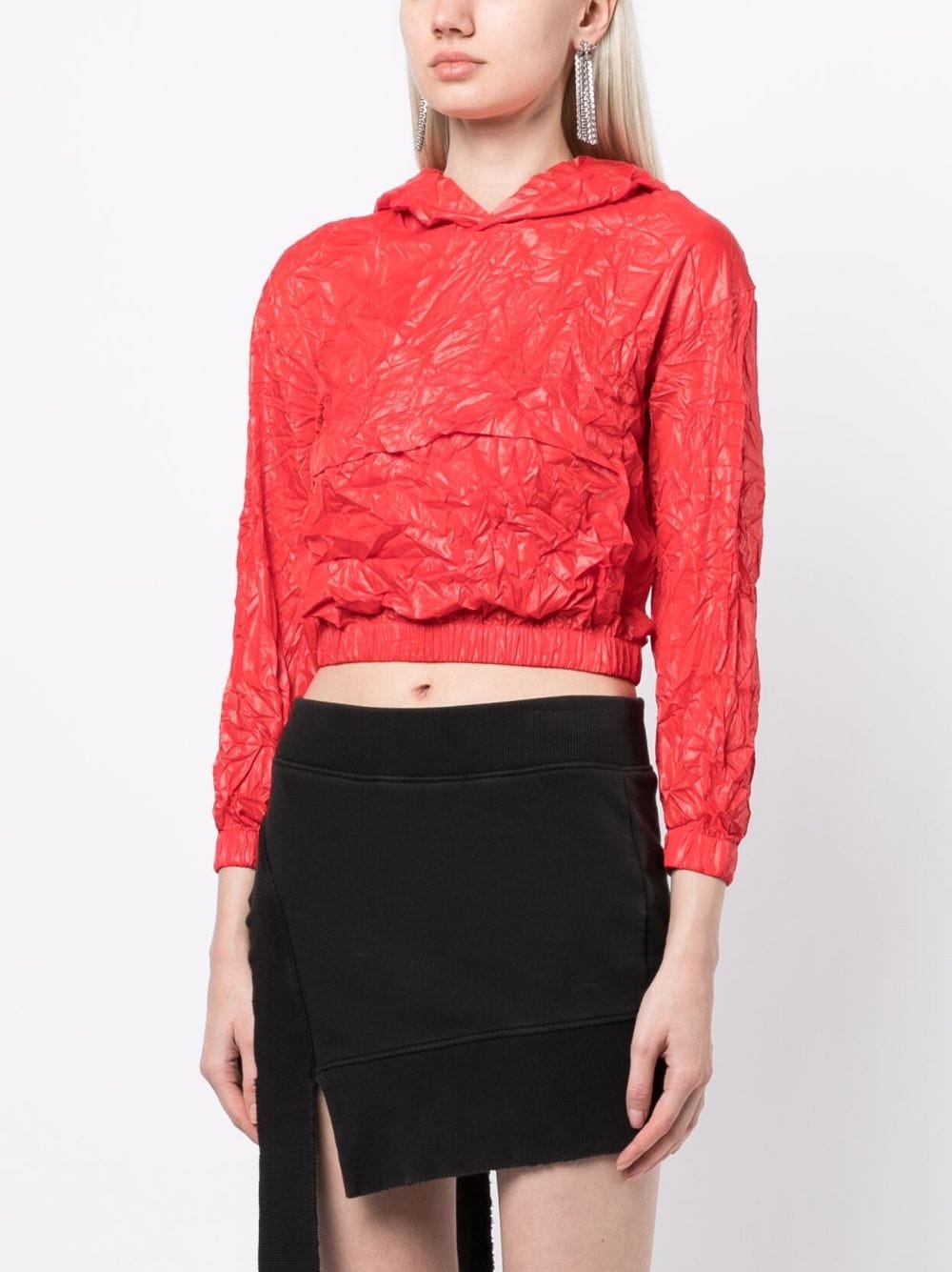 crinkle-effect cropped hoodie - 3