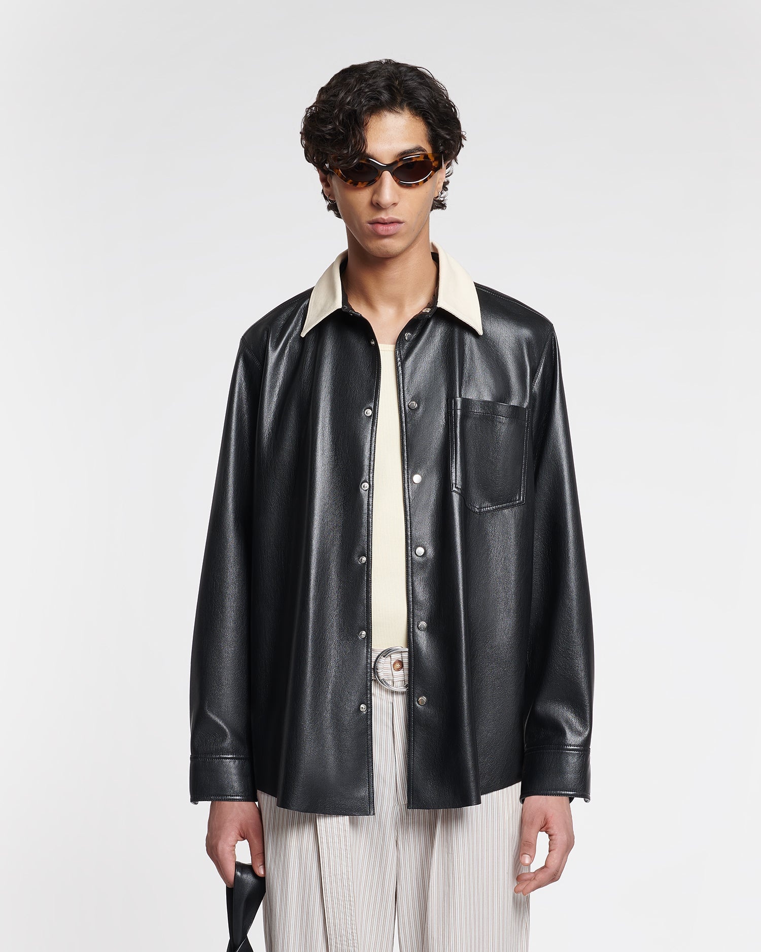 Denim-Trimmed Okobor™ Alt-Leather Shirt - 2
