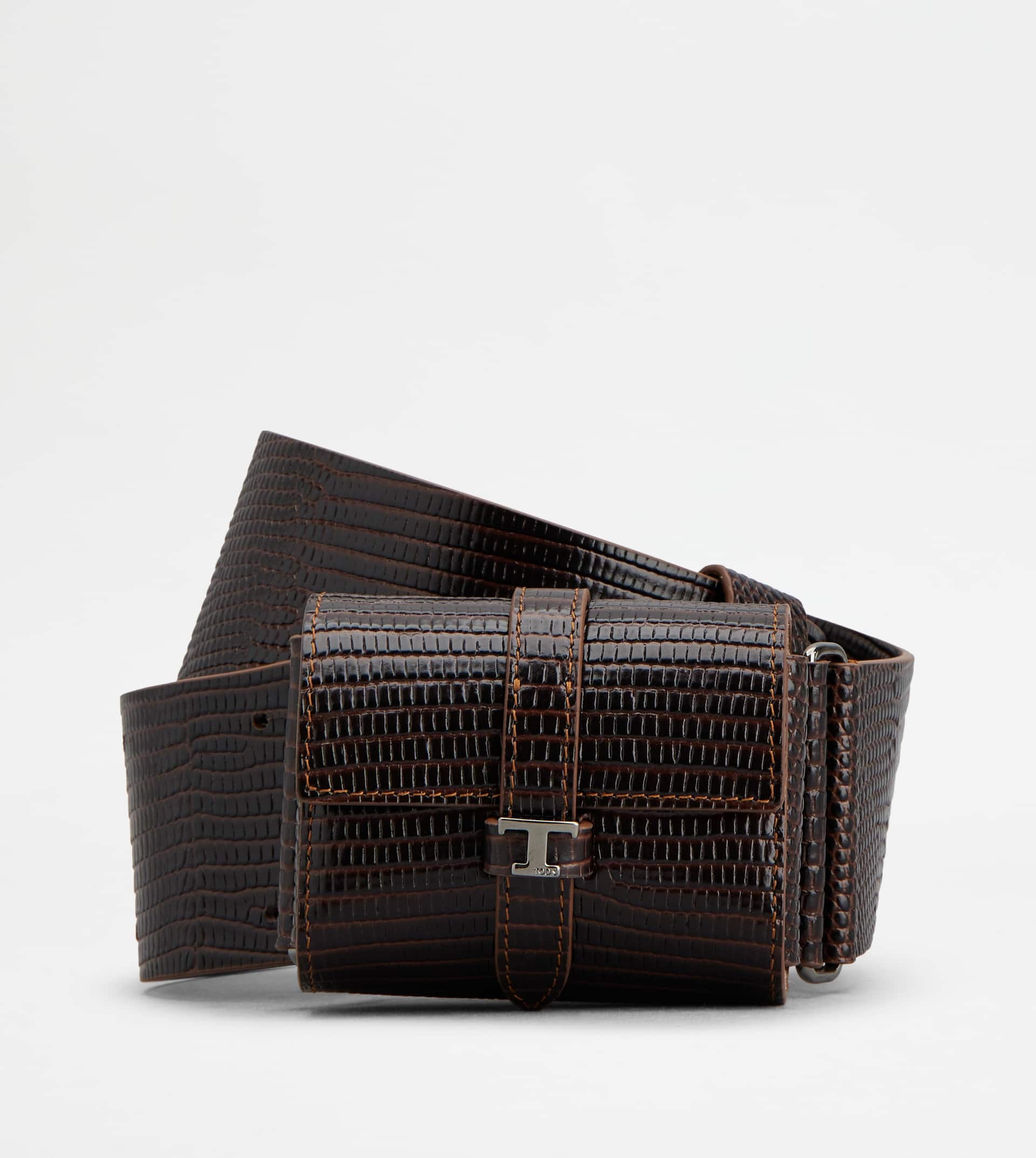 BELT WITH MICRO BAG IN LEATHER - BROWN - 1