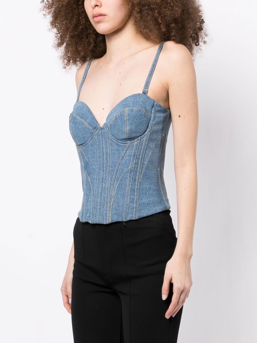 contrast-stitching denim bustier - 3