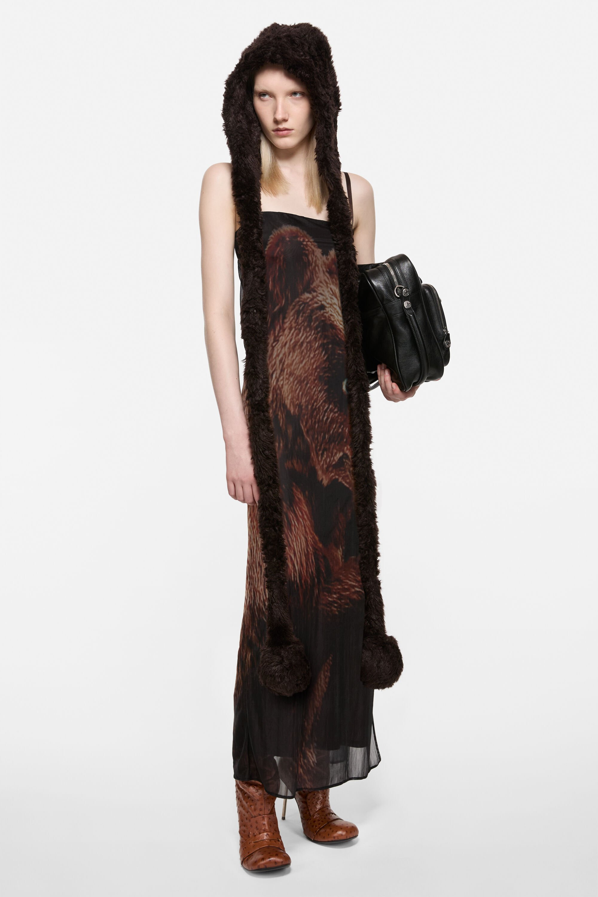 Sheer printed dress - Black/brown - 2