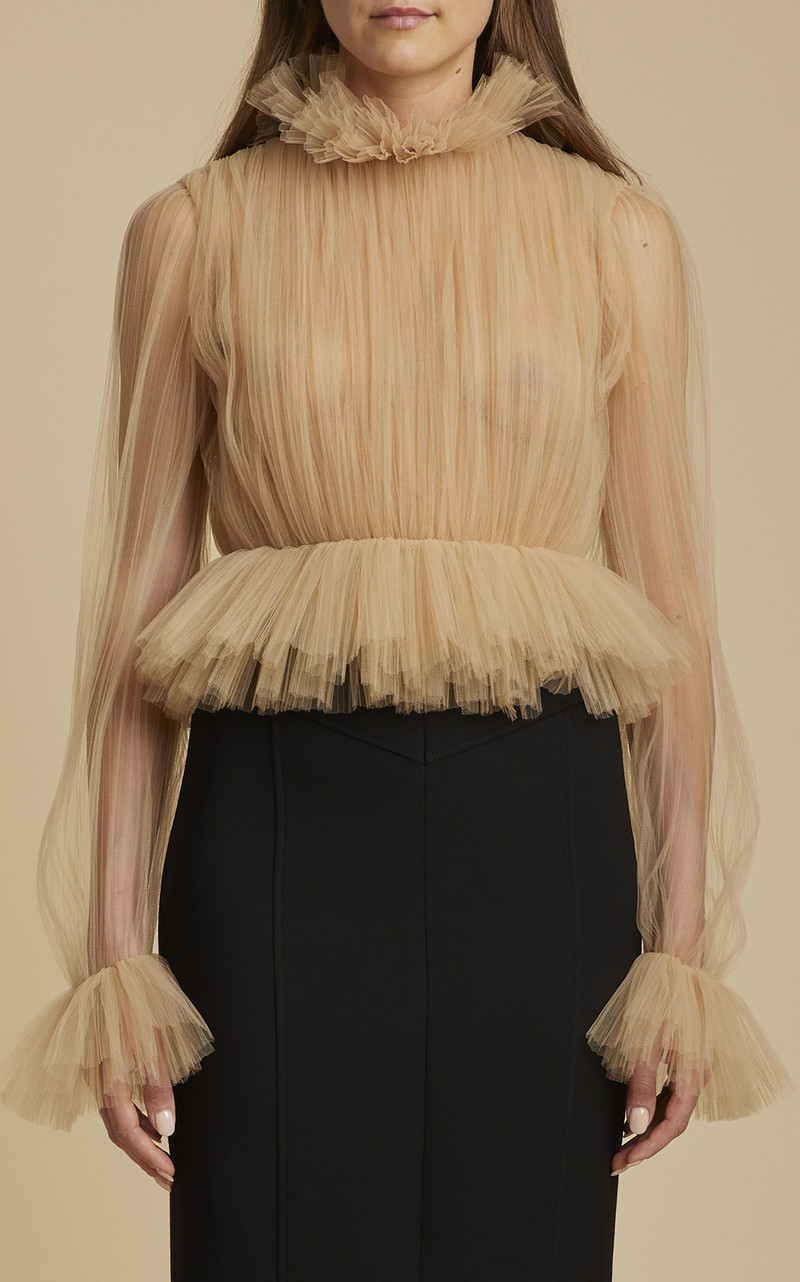 KHAITE Ula Ruffled Tulle Top neutral outlook