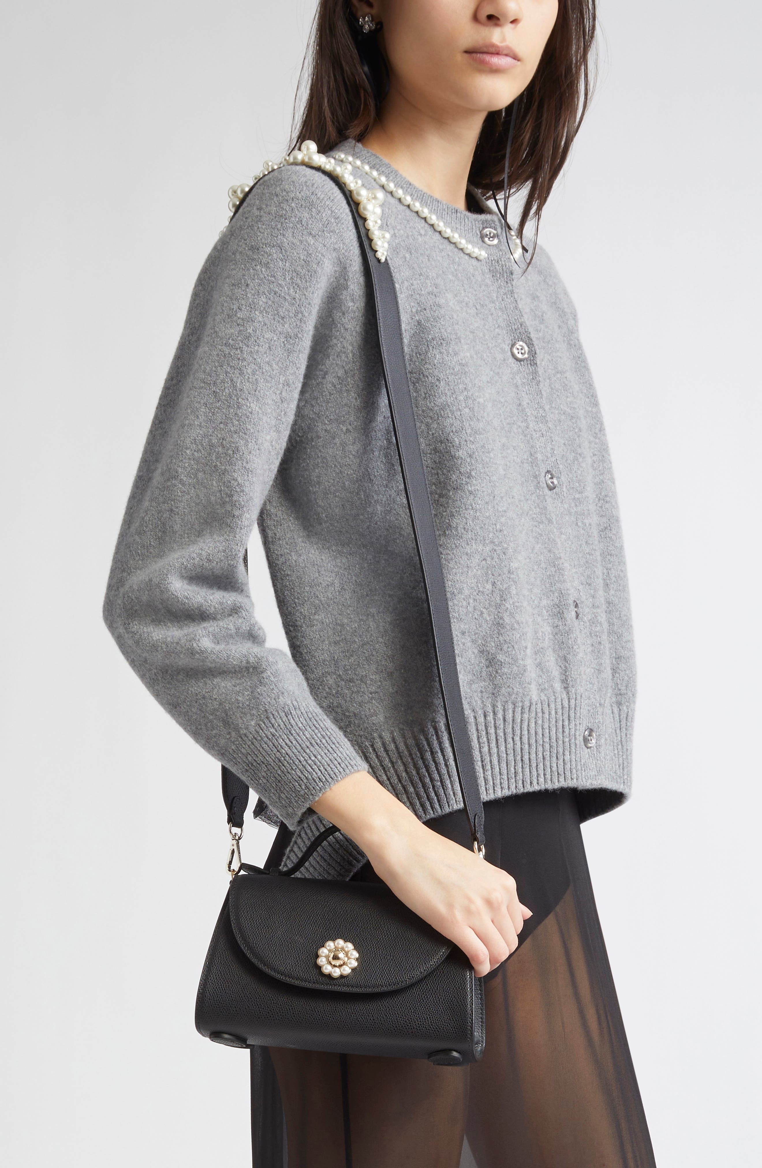 Simone Rocha Pochette Valentine Leather Crossbody Bag in Black/Pearl at Nordstrom - 3
