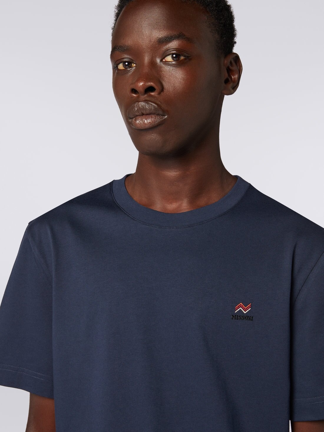 Crew-neck cotton T-shirt with embroidery and logo - 5